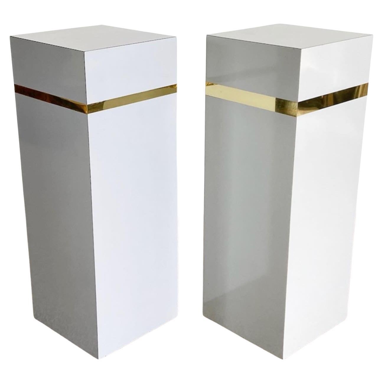 Postmodern Gray Lacquer Laminate and Gold Rectangular Pedestals - a Pair For Sale
