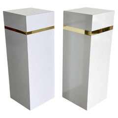 Vintage Postmodern Gray Lacquer Laminate and Gold Rectangular Pedestals - a Pair