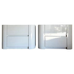 Postmodern Gray Lacquer Laminate Nightstands - a Pair