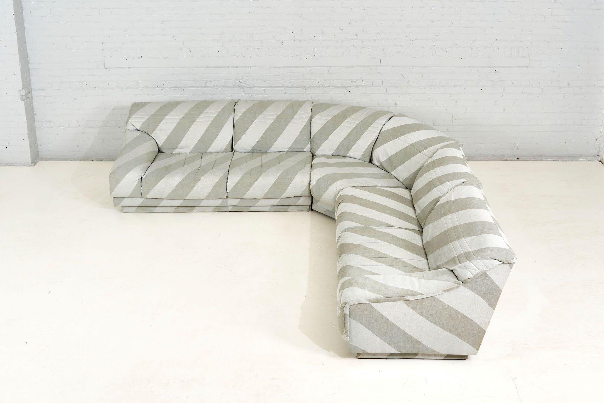 grey striped sofas