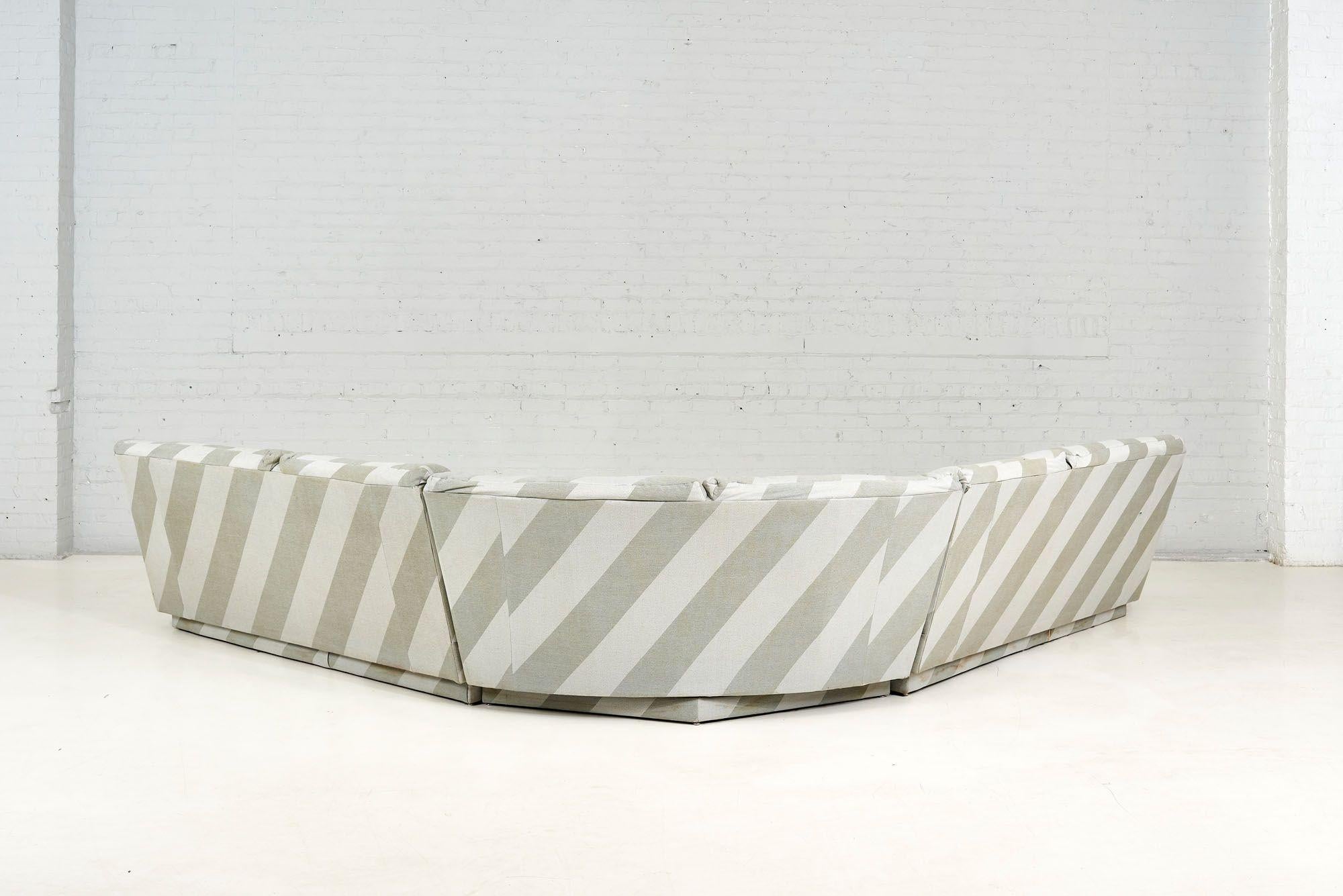 American Post Modern Grey Striped 3 Piece Sectional, 1980
