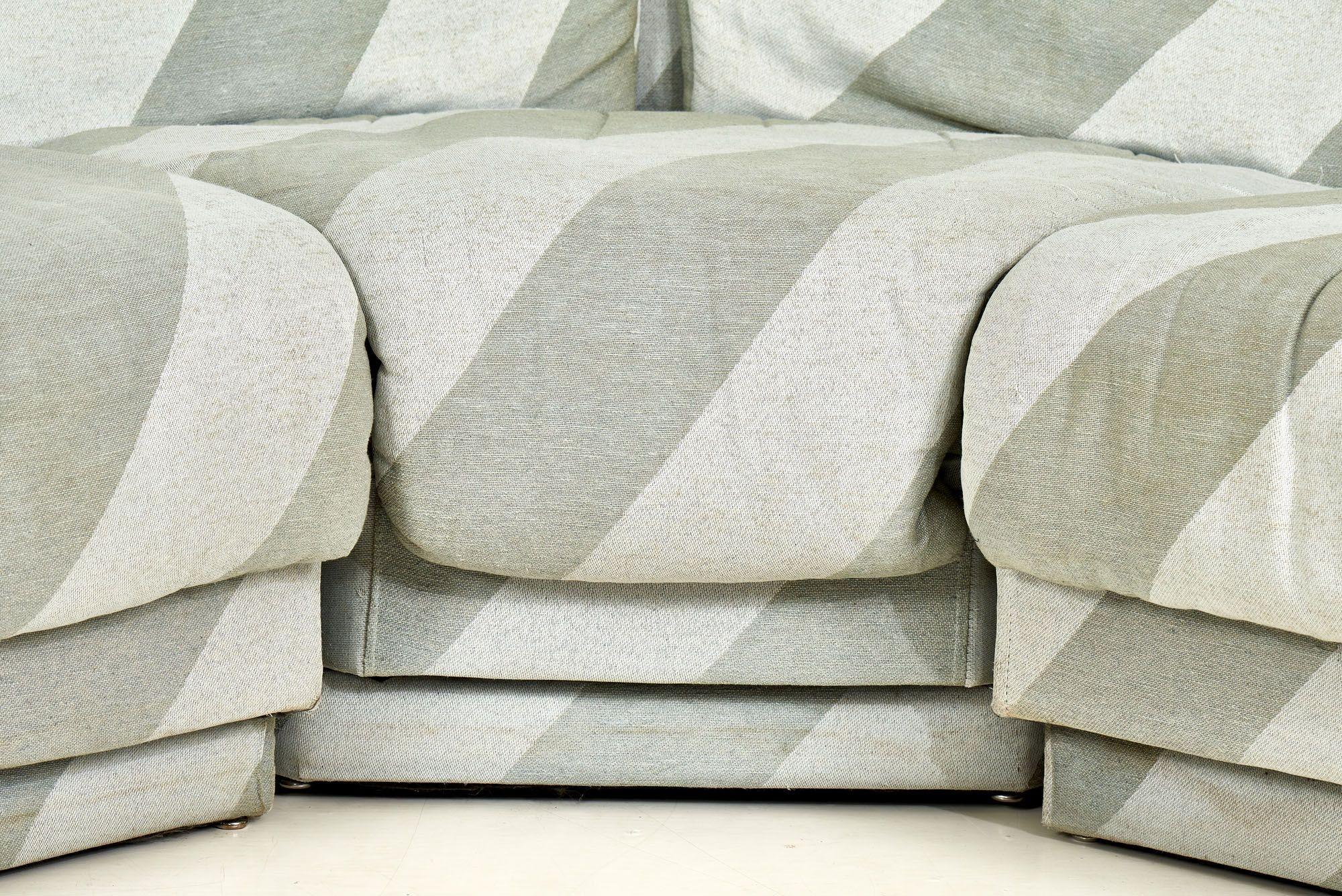 Upholstery Post Modern Grey Striped 3 Piece Sectional, 1980