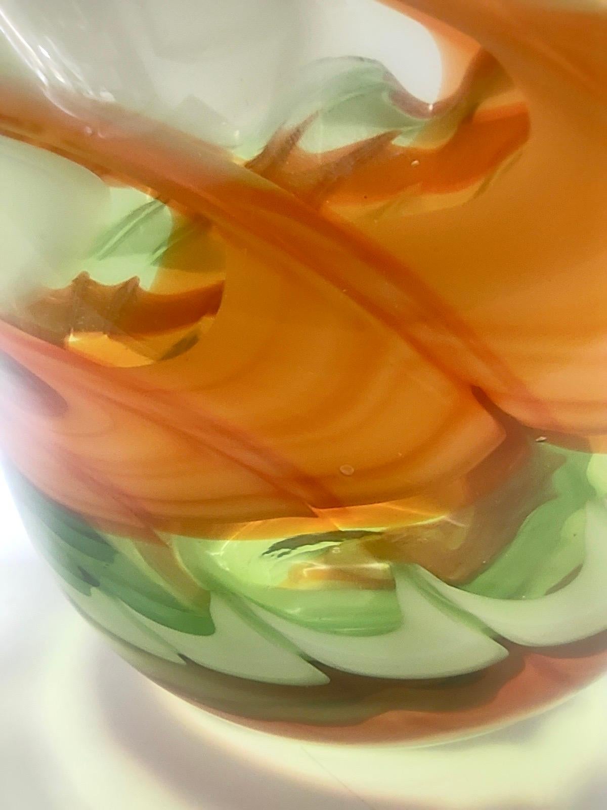 Postmoderne Fazzoletto-Vase aus grünem und orangefarbenem Muranoglas von Fratelli Toso, Italien im Angebot 7