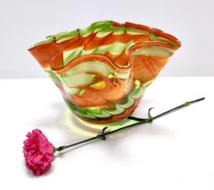 Postmodern Green and Orange Murano Glass Fazzoletto Vase by Fratelli Toso, Italy