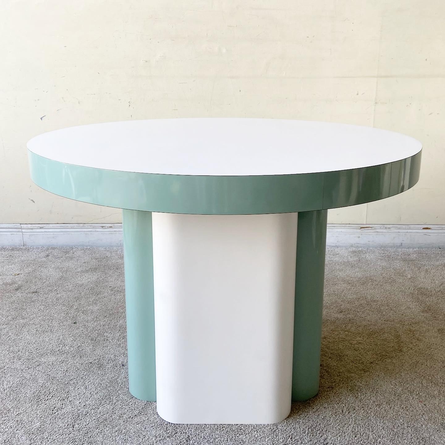 American Postmodern Green and White Lacquer Laminate Dining Table