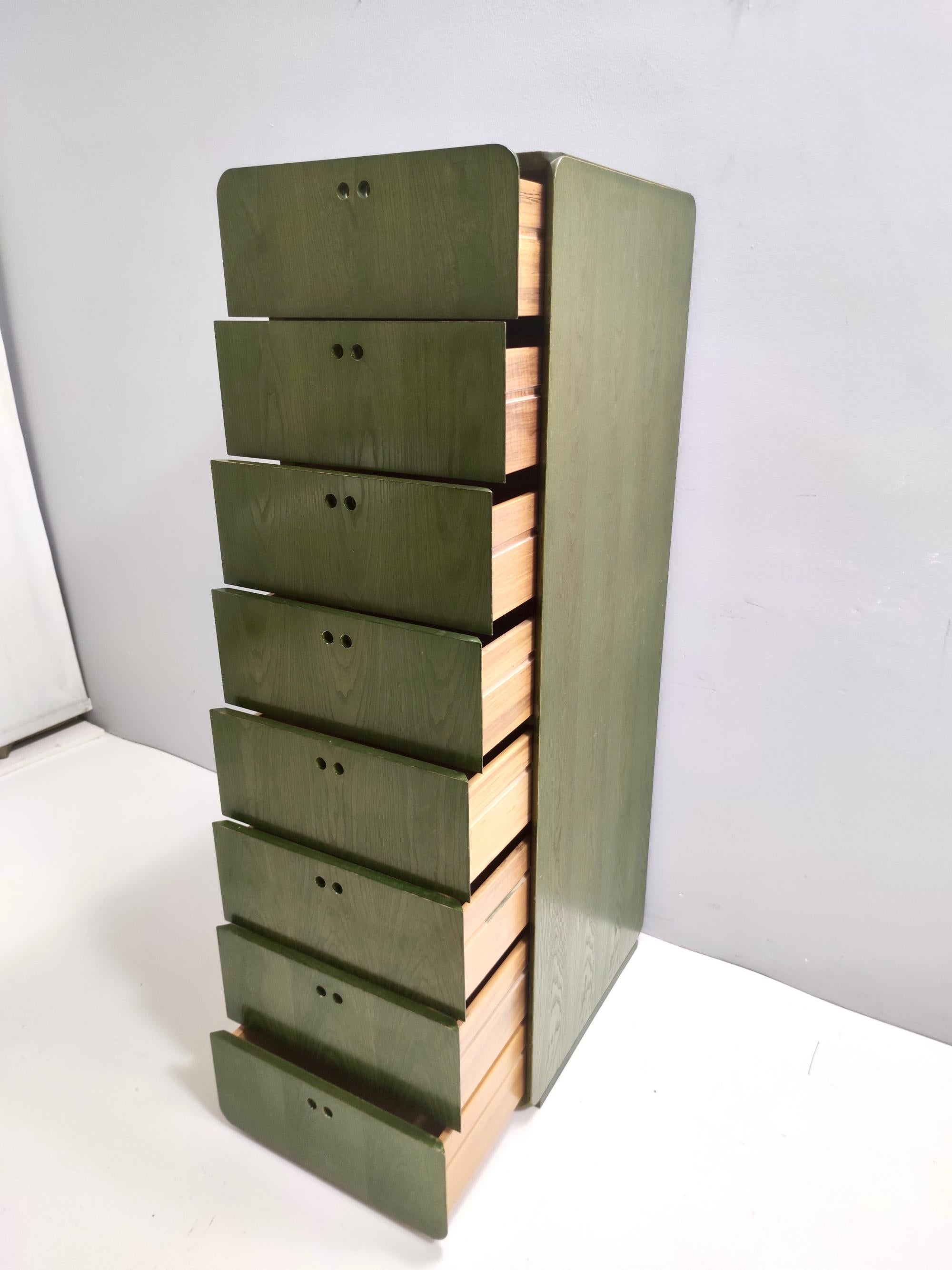 Varnished Postmodern Green Birch Chest of Drawers by Derk Van De Vries for Maisa For Sale