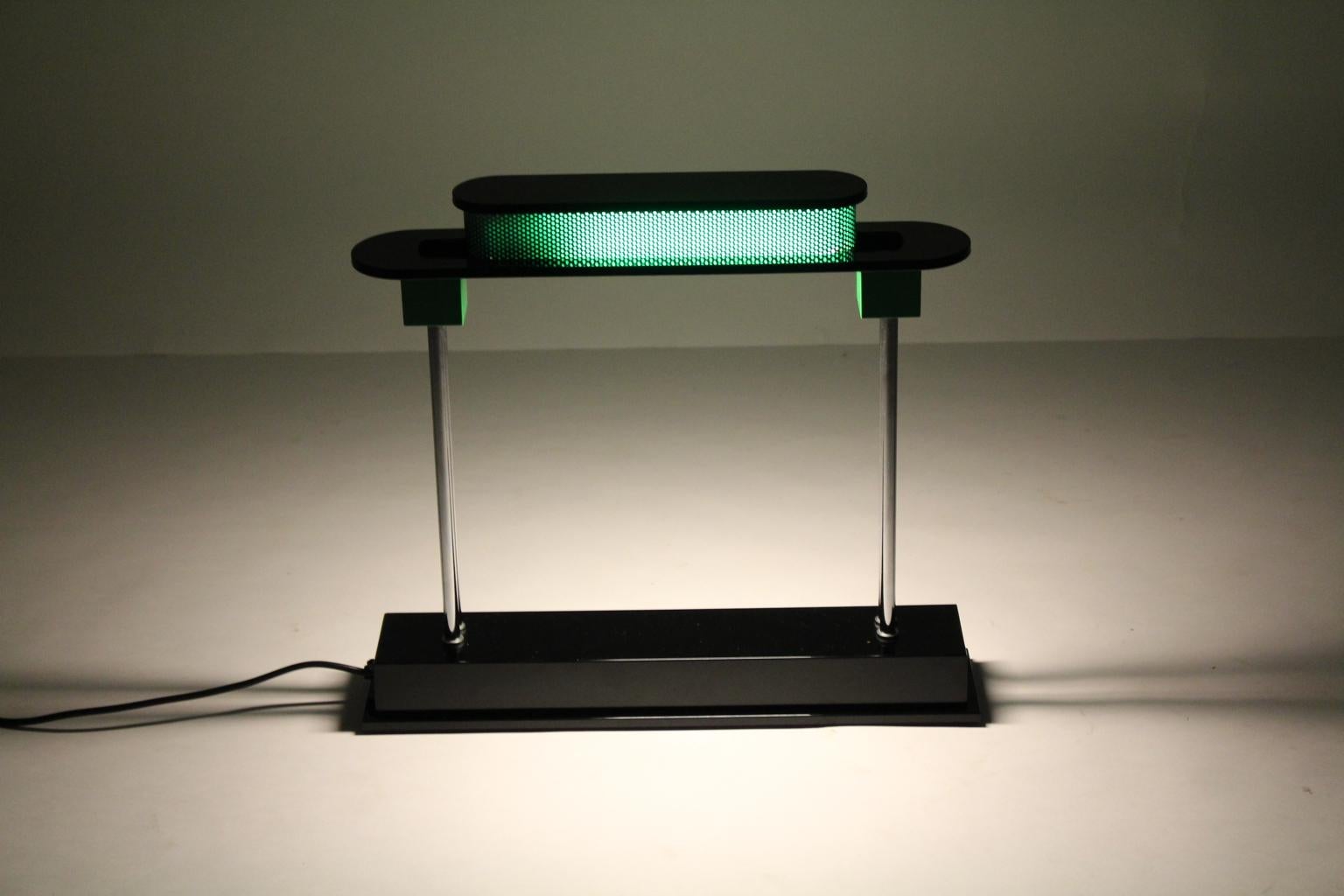 Late 20th Century Postmodern Green Black Vintage Table Lamp Pausania by Ettore Sottsass Jr Italy  For Sale