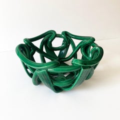 Postmodern Green Ceramic Braided Woven Abstract Centerpiece Bowl