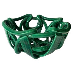 Postmodern Green Ceramic Braided Woven Abstract Centerpiece Bowl