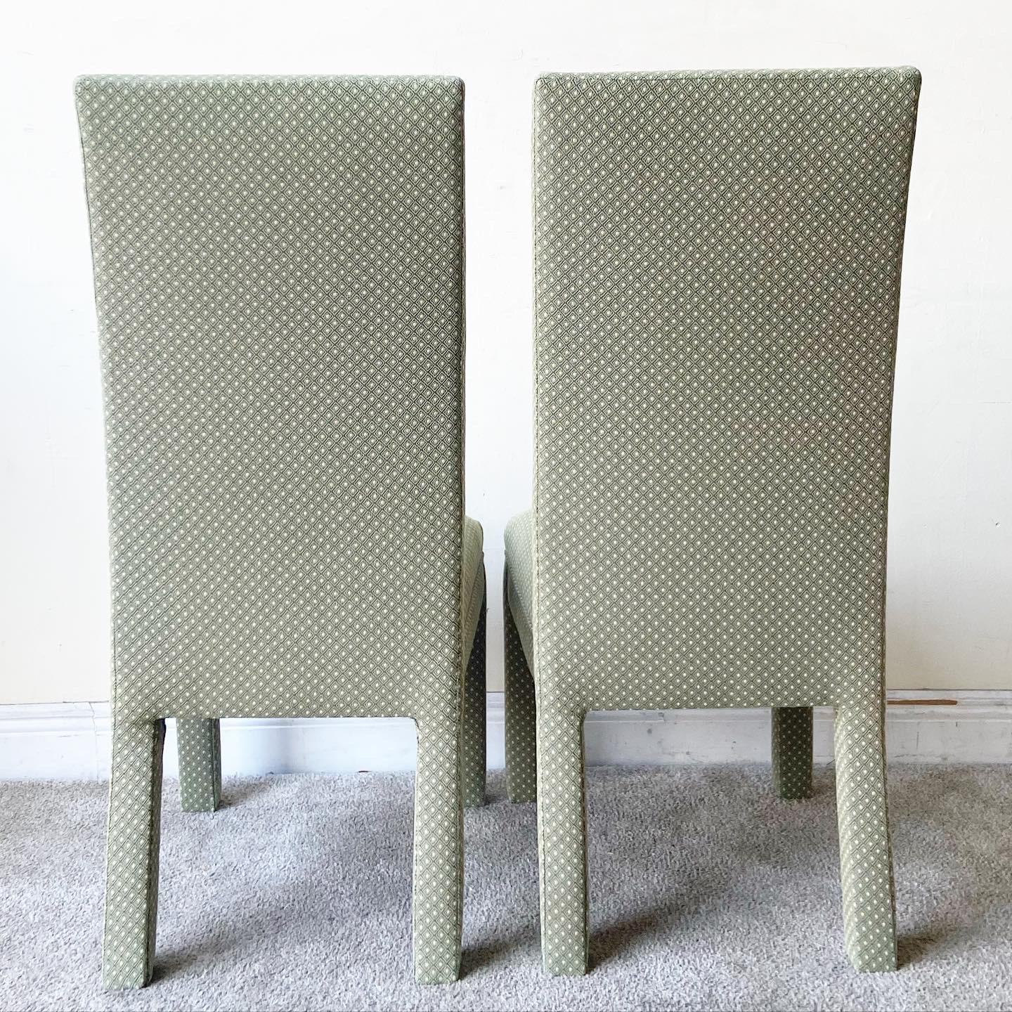 American Postmodern Green Fabric Parsons Dining Chairs, Set of 6