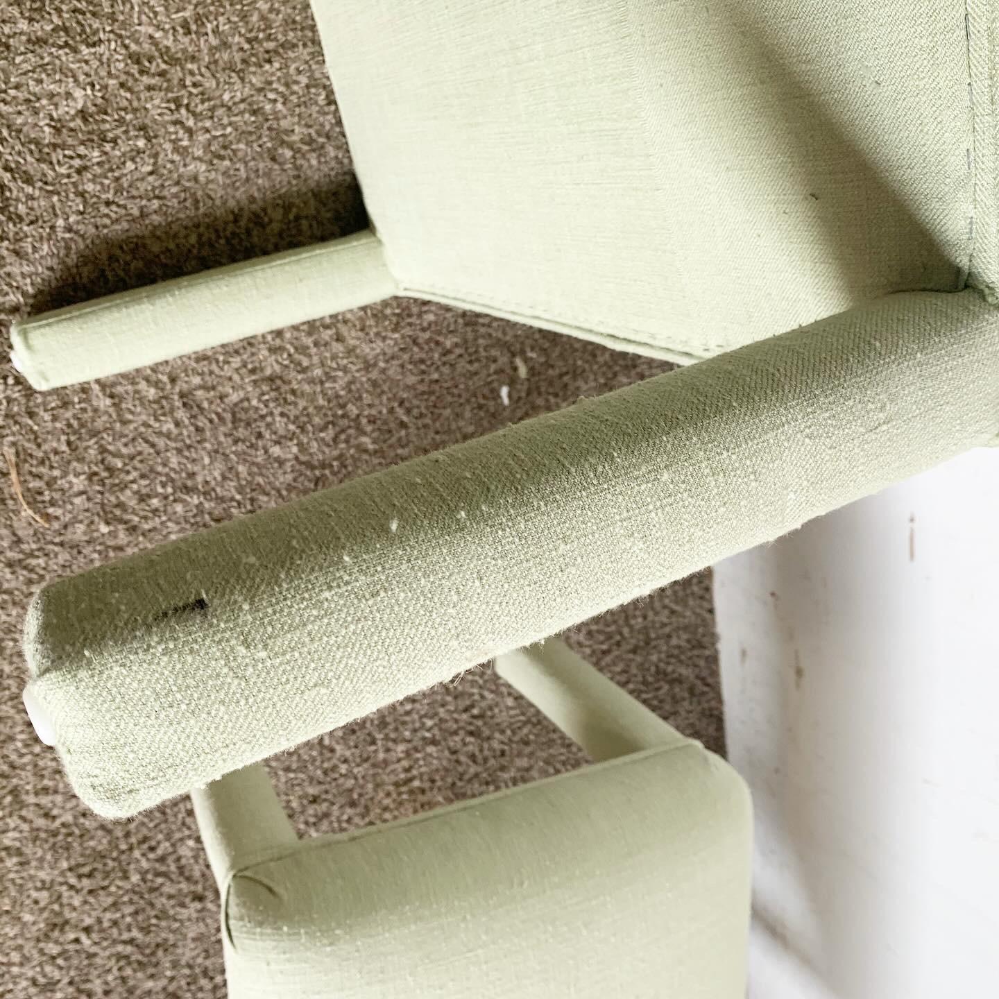Late 20th Century Postmodern Green Fabric Parsons Low Stools - a Pair For Sale