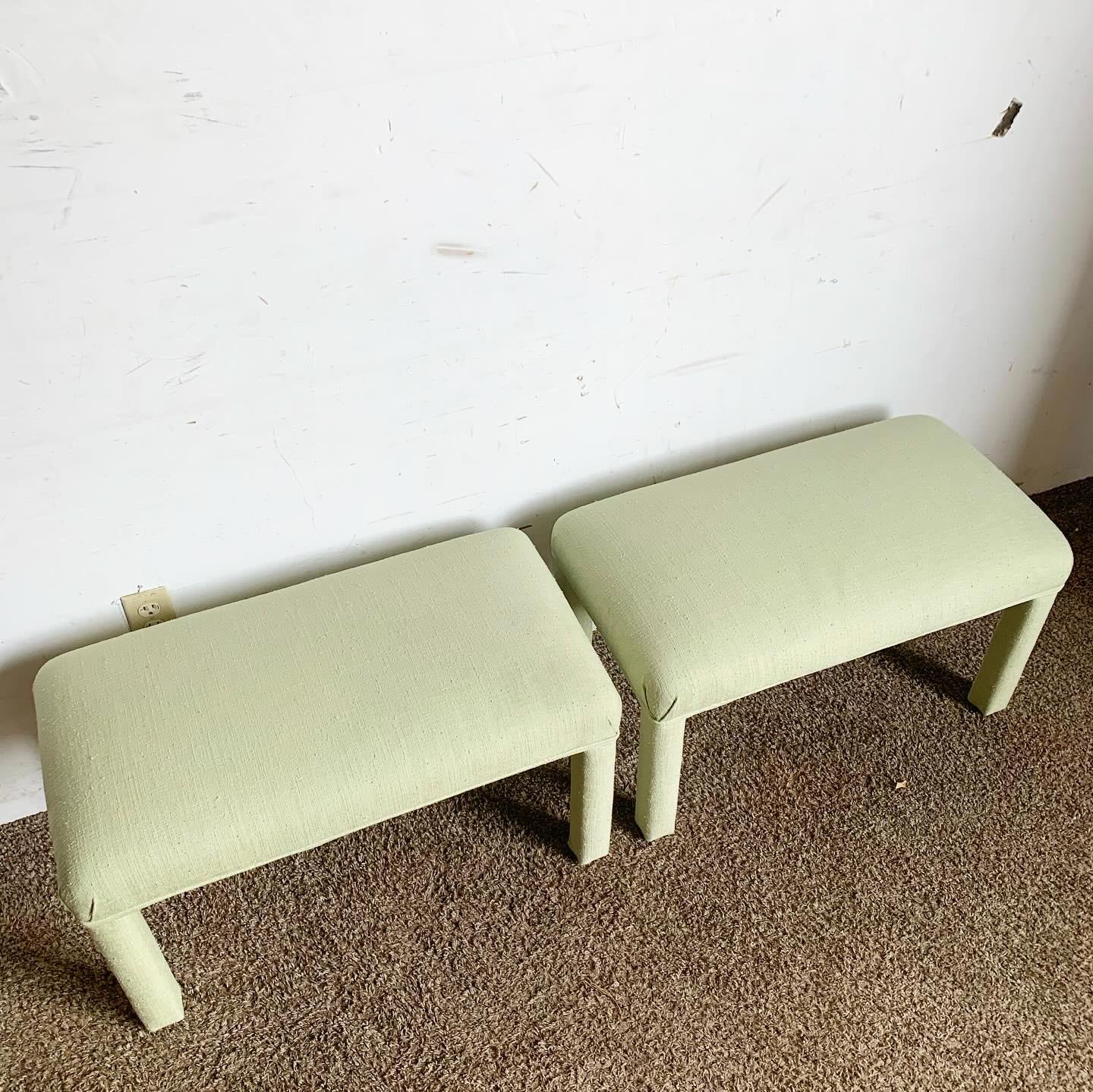 Postmodern Green Fabric Parsons Low Stools - a Pair For Sale 2