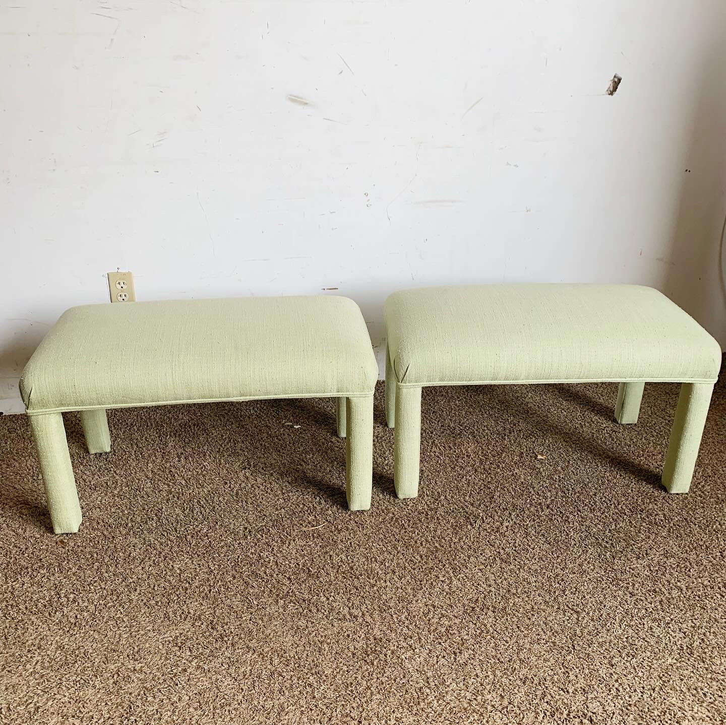 Postmodern Green Fabric Parsons Low Stools - a Pair For Sale 3
