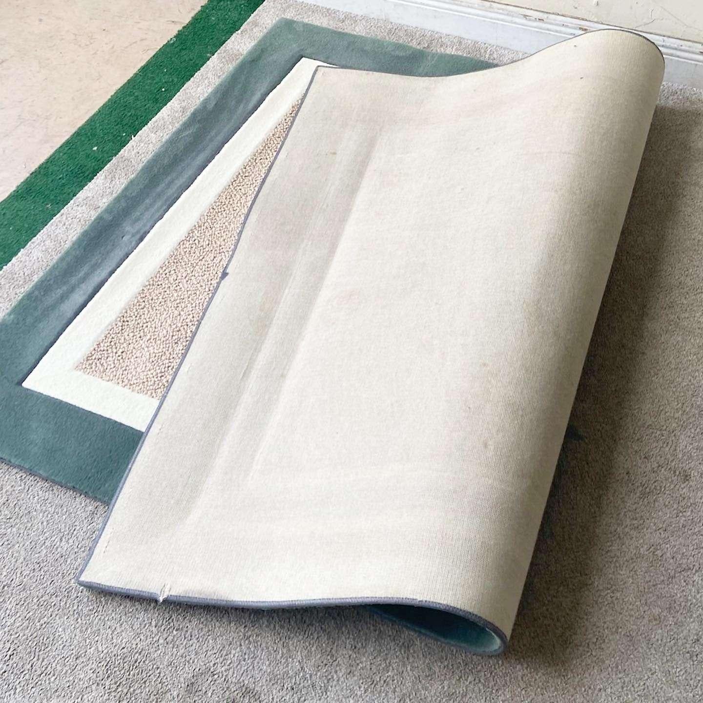 Postmodern Green, Off-white and Tan Rectangular Area Rug In Good Condition For Sale In Delray Beach, FL