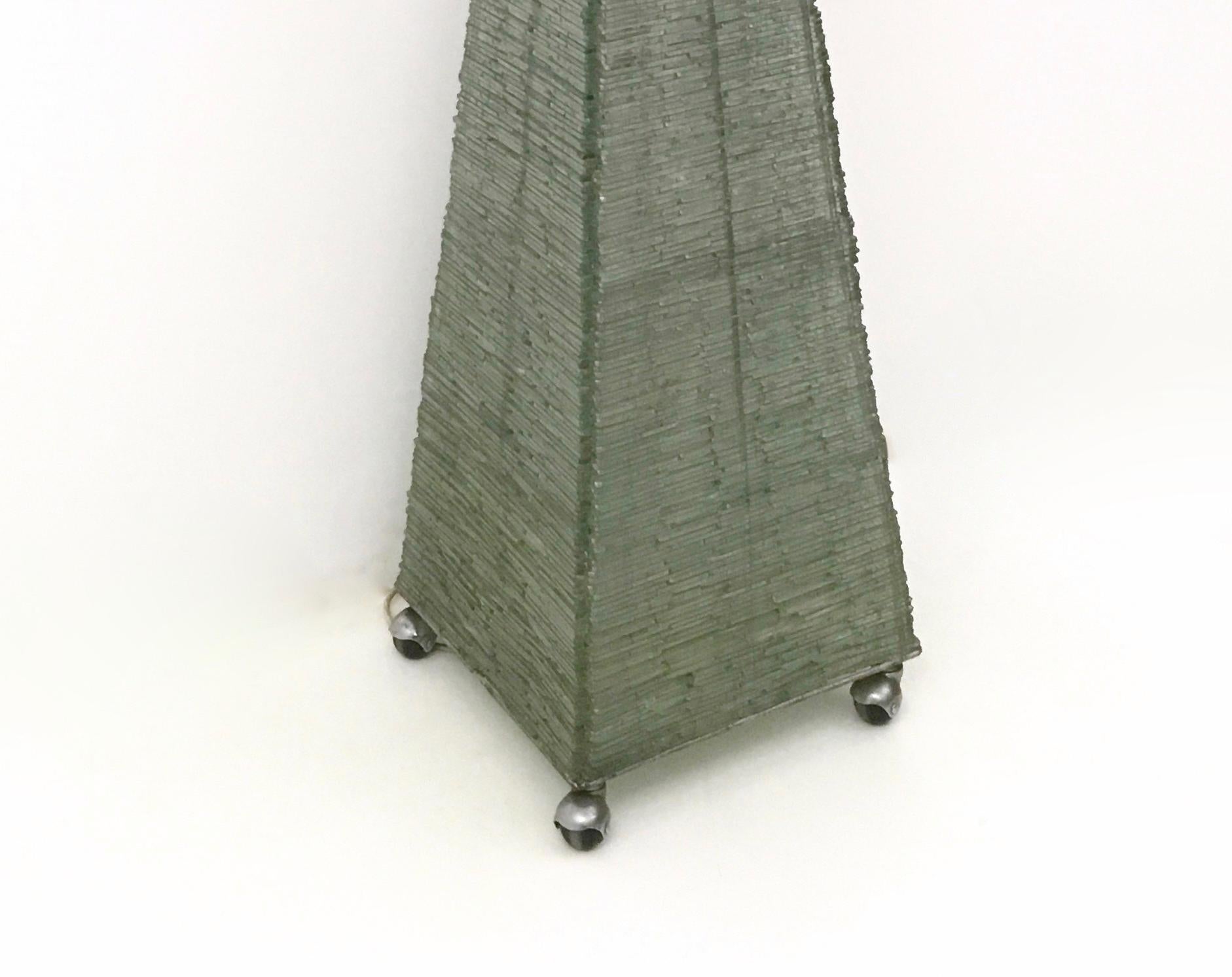 Late 20th Century Postmodern Green Pyramid Floor Lamp with Green Glass Beads, Italy 1980s For Sale