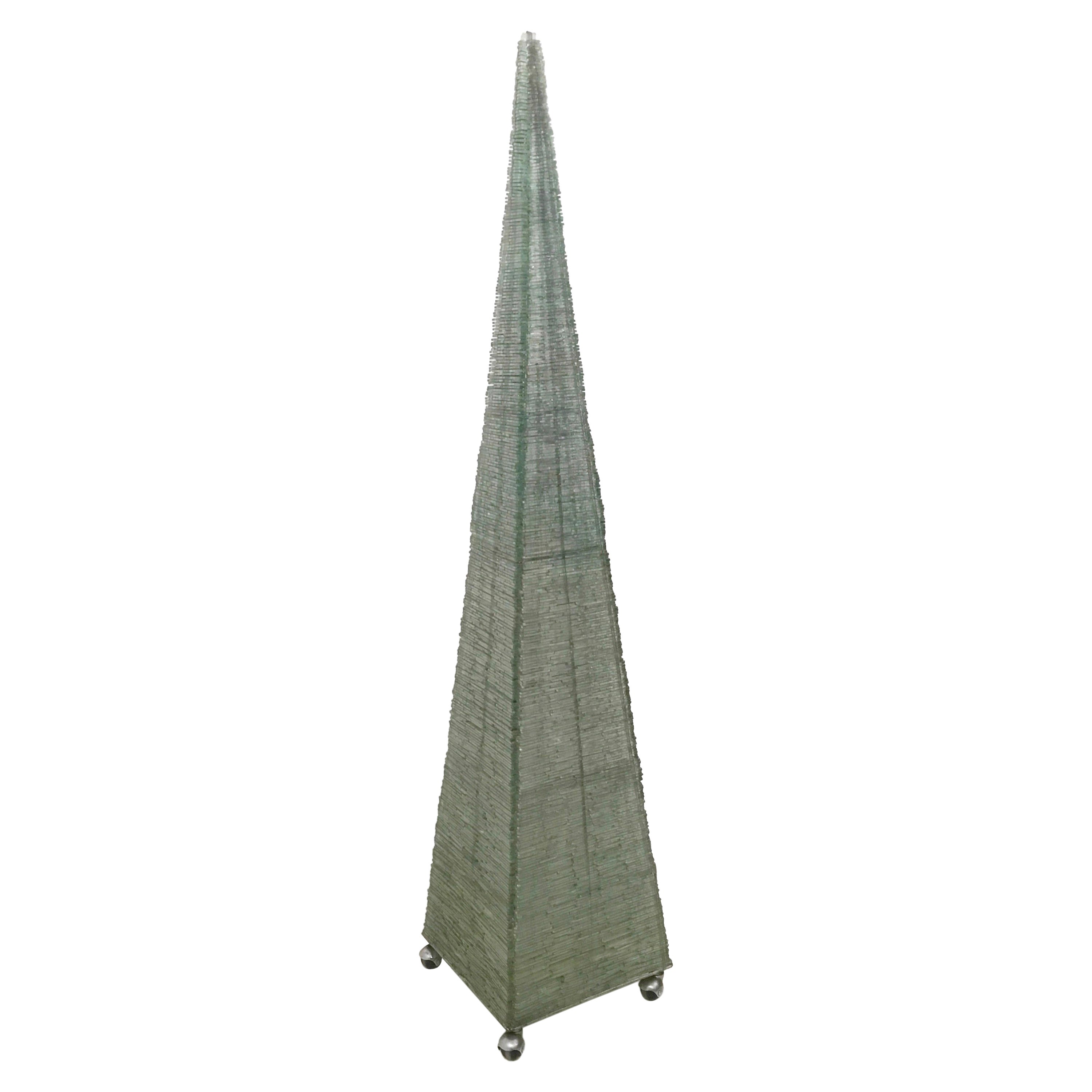Postmodern Green Pyramid Floor Lamp with Green Glass Beads, Italy 1980s