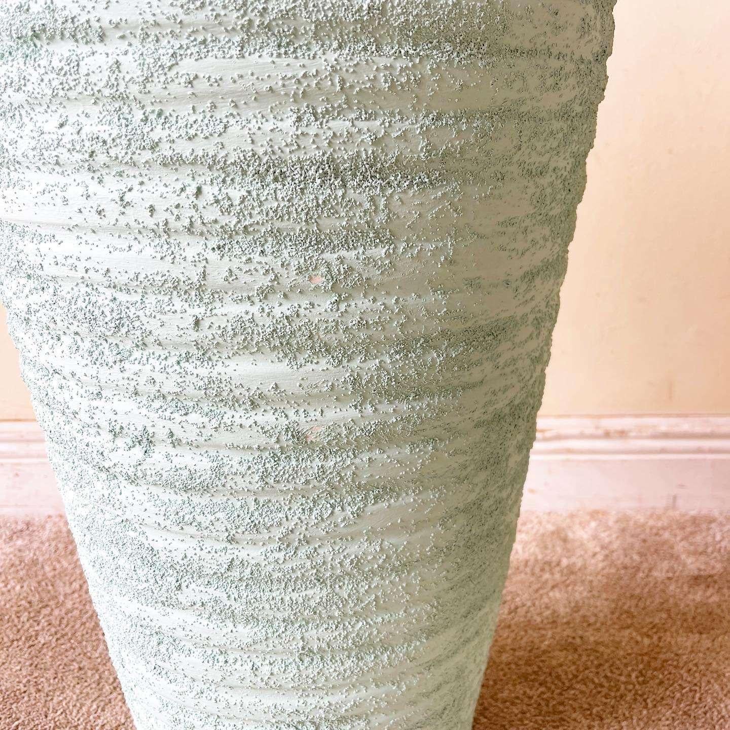 Post-Modern Postmodern Green Rippled Ceramic Floor Vase For Sale