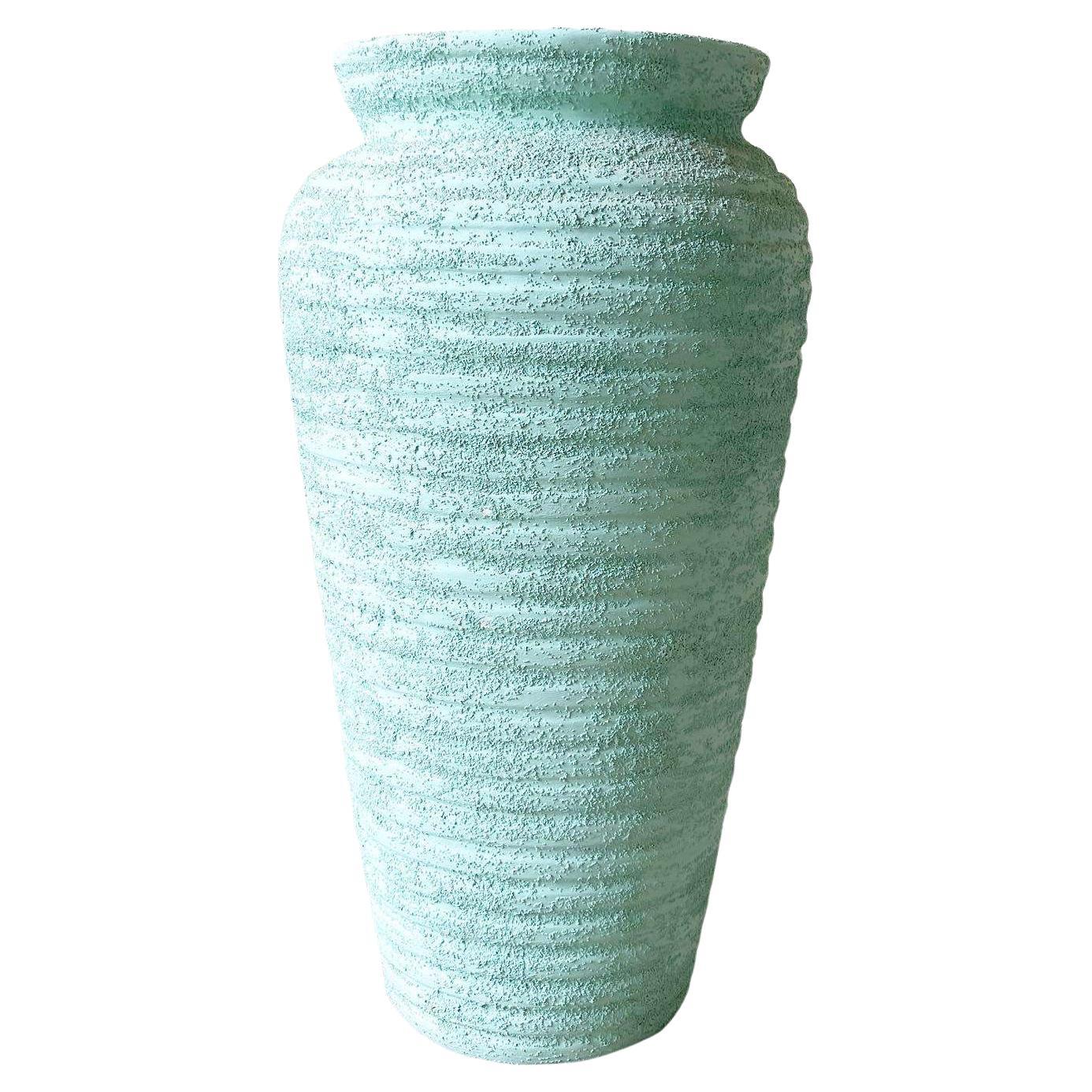 Postmodern Green Rippled Ceramic Floor Vase For Sale