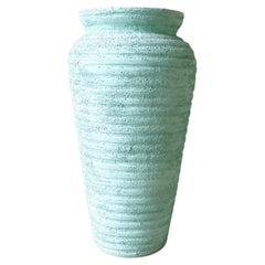 Postmodern Green Rippled Ceramic Floor Vase