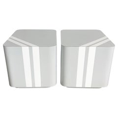 Postmodern Grey and White Striped Lacquer Laminate Side Table - a Pair