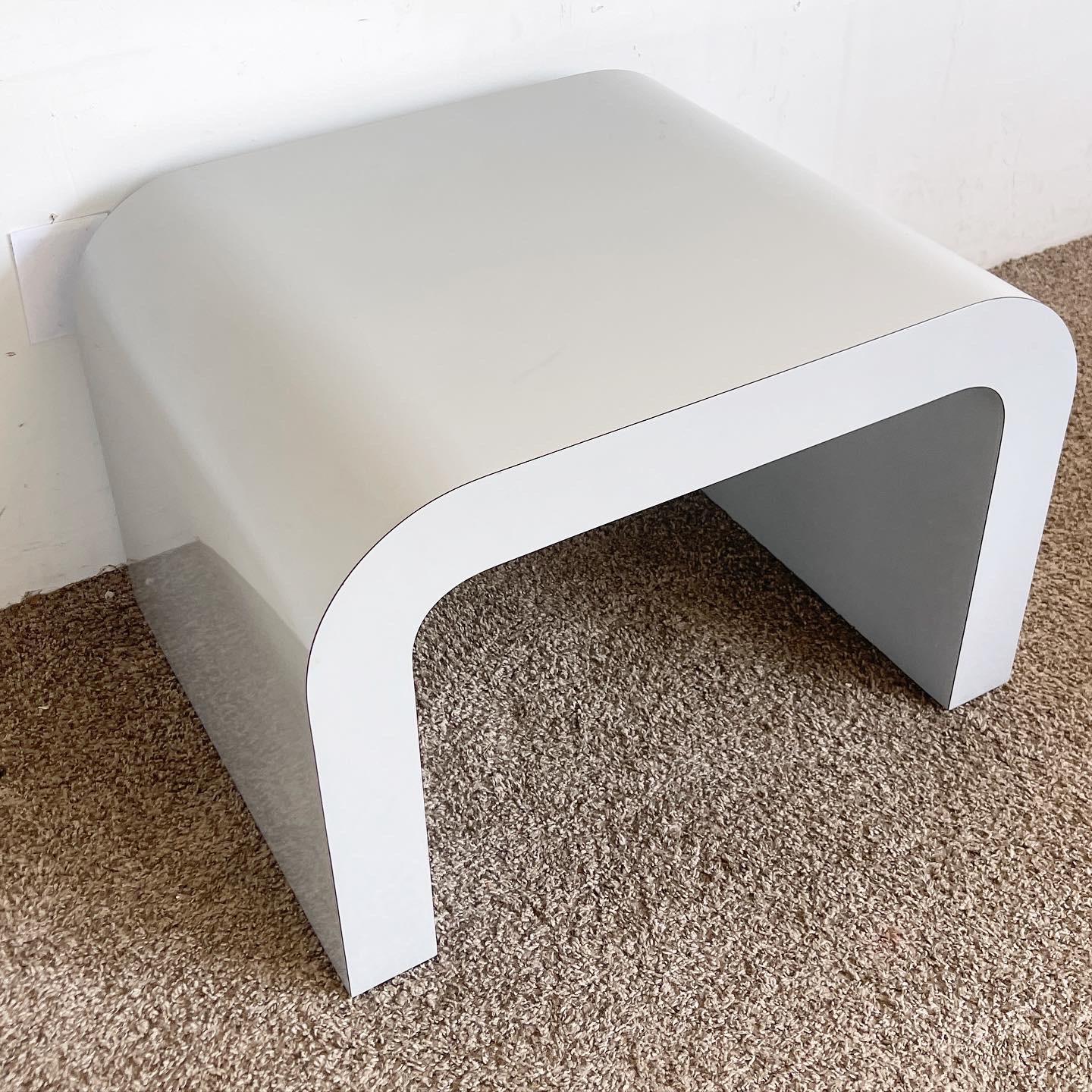 Post-Modern Postmodern Grey Lacquer Laminate Waterfall Side Table For Sale
