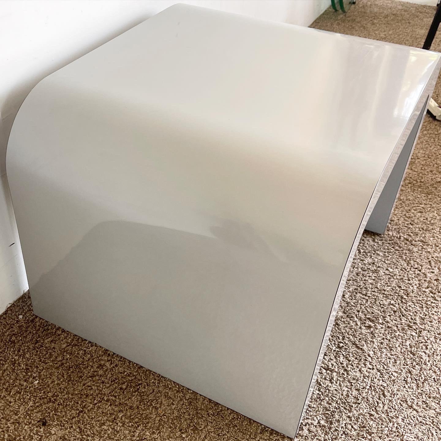 American Postmodern Grey Lacquer Laminate Waterfall Side Table For Sale