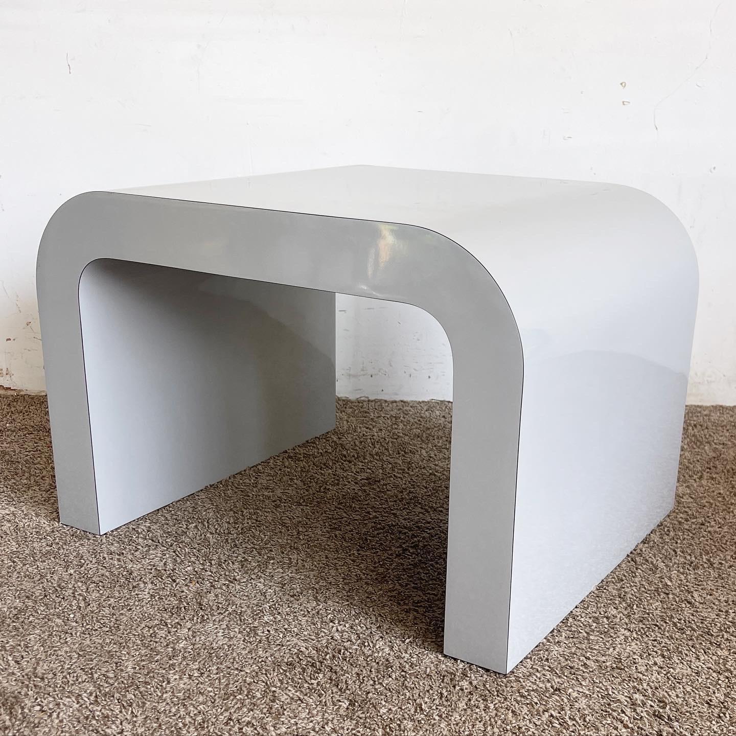 Late 20th Century Postmodern Grey Lacquer Laminate Waterfall Side Table For Sale
