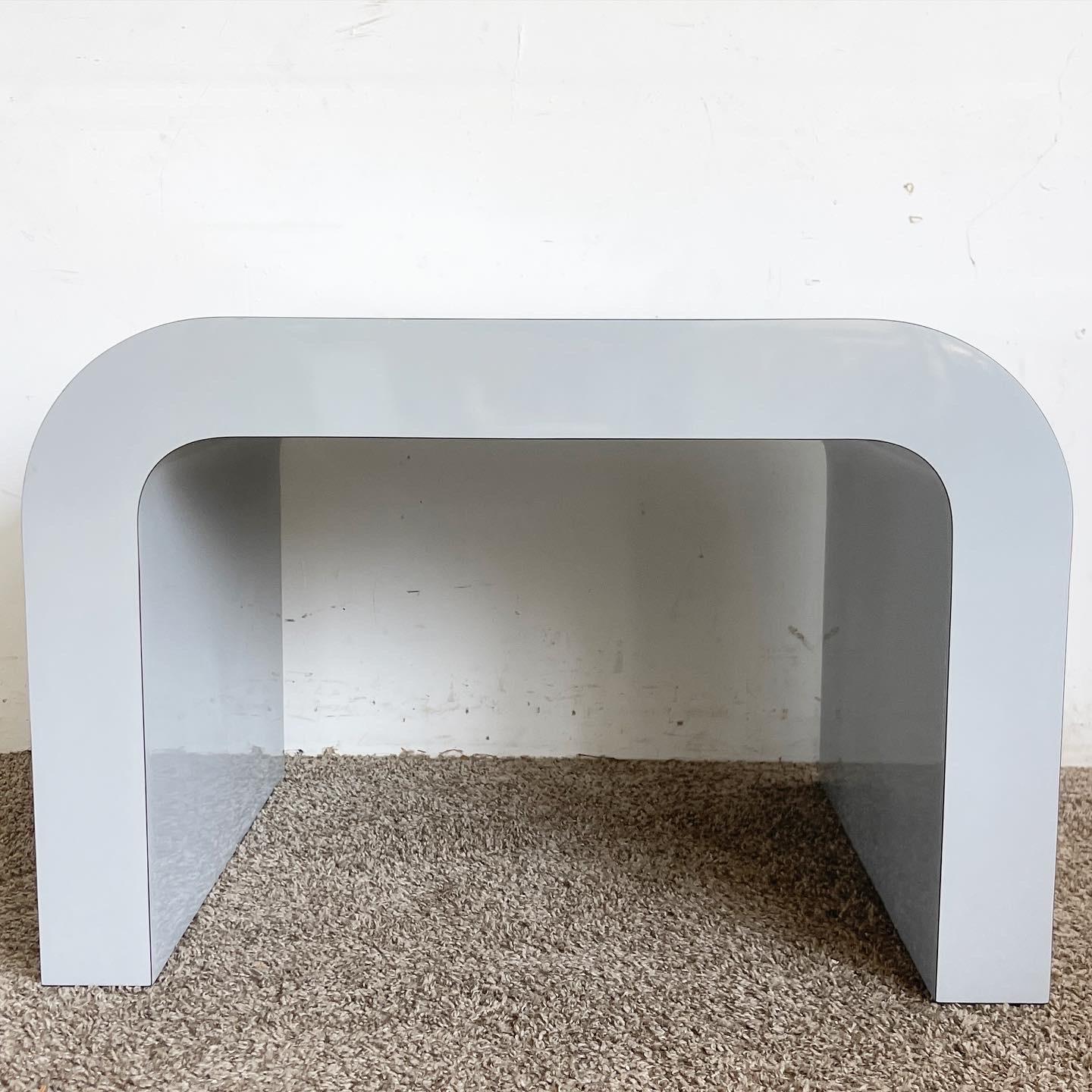 Postmodern Grey Lacquer Laminate Waterfall Side Table For Sale