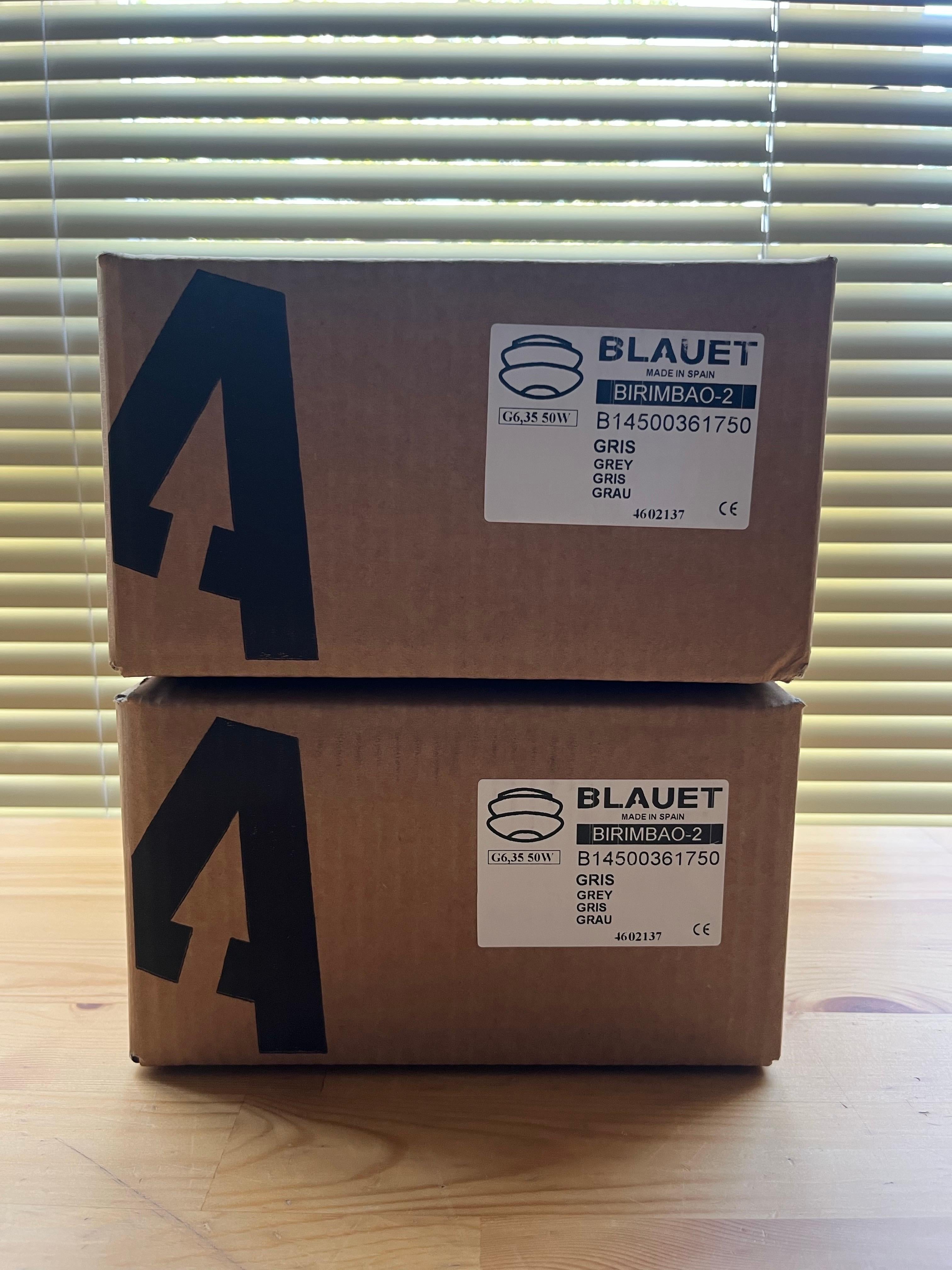 Postmodern Grey Metal Pair of Halogen Flush Mounts by Blauet, Barcelona, 1980s For Sale 7