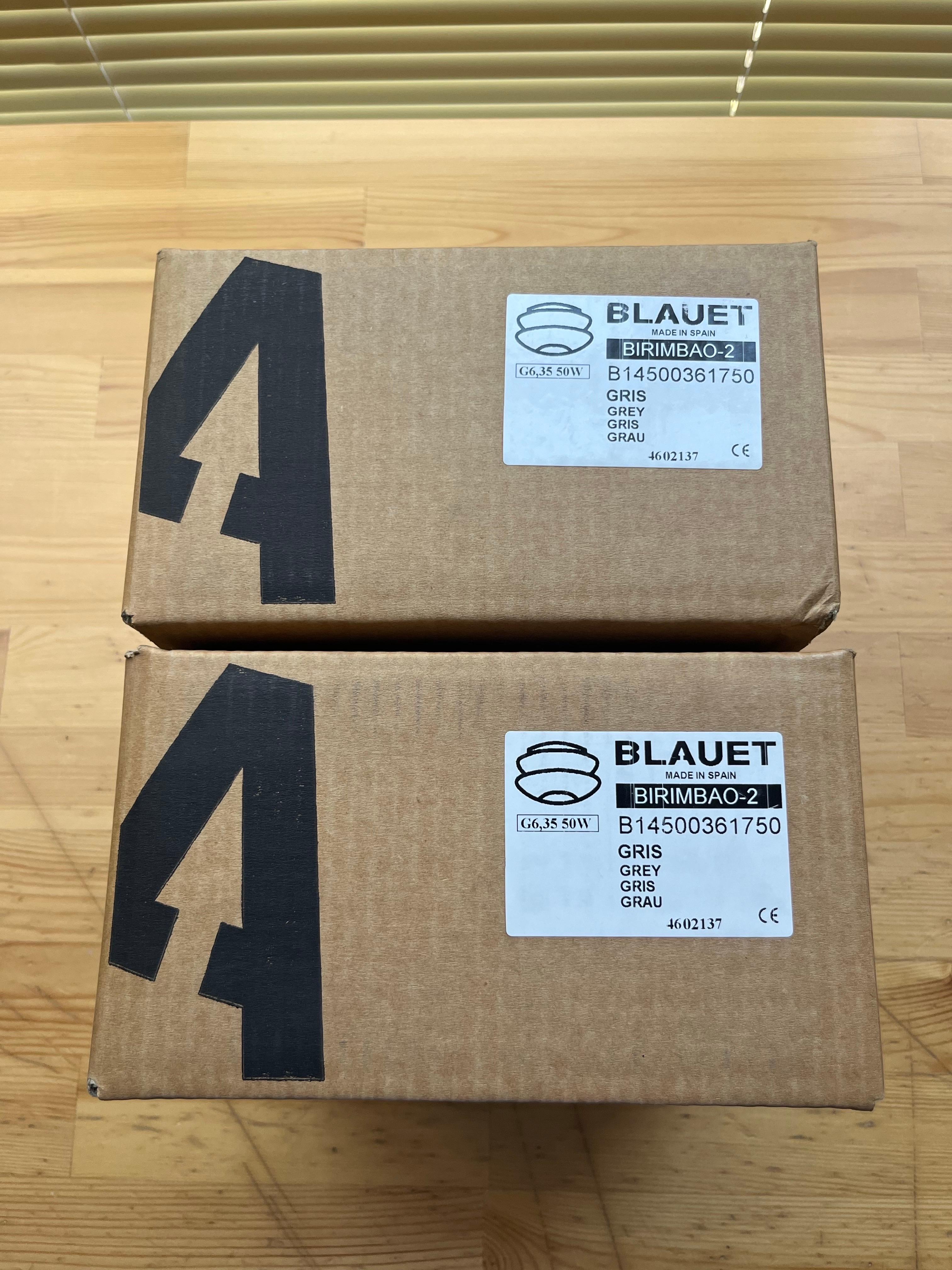 Late 20th Century Postmodern Grey Metal Pair of Halogen Flush Mounts by Blauet, Barcelona, 1980s For Sale