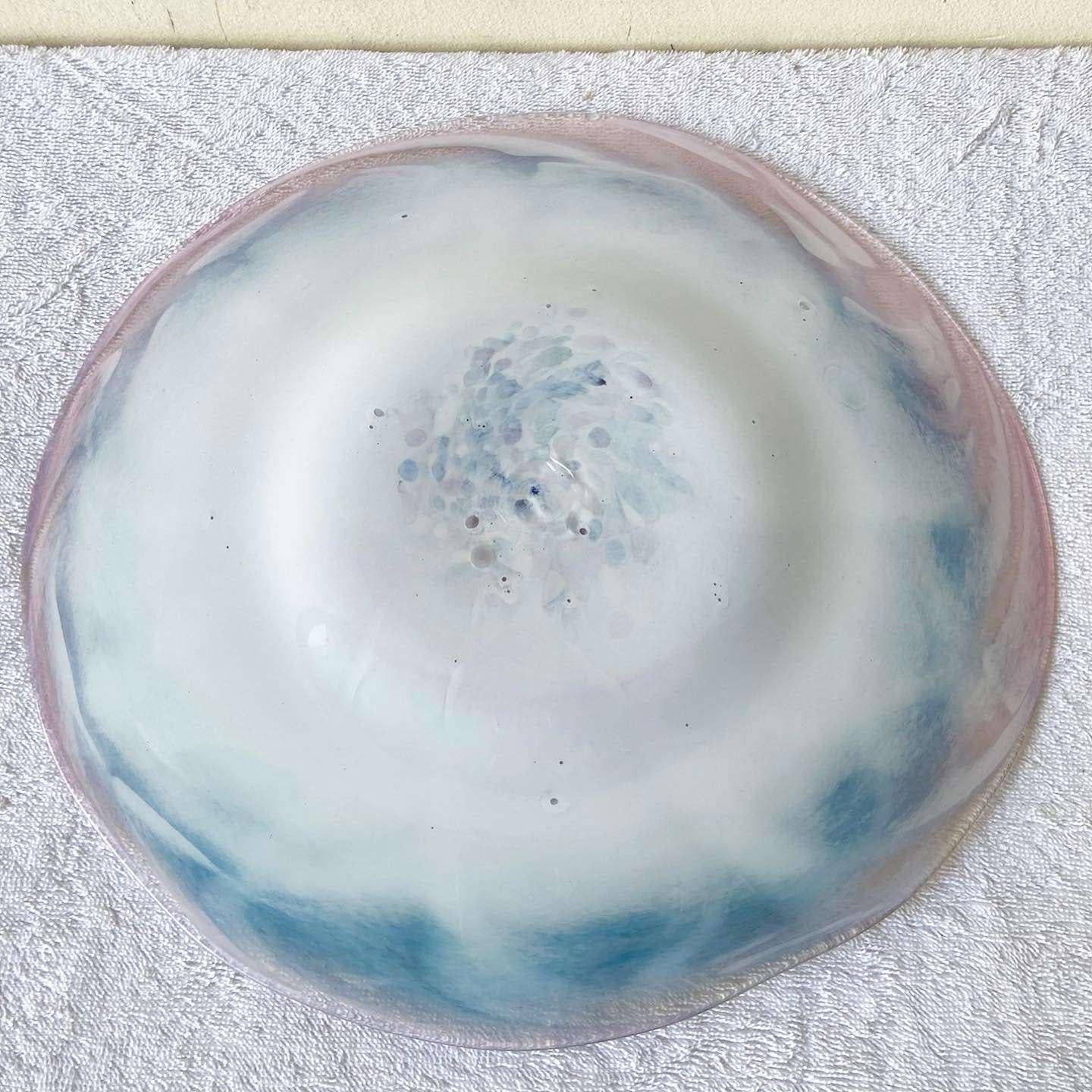 Postmodern Hand Blown Pink and Green Glass Platter In Good Condition For Sale In Delray Beach, FL