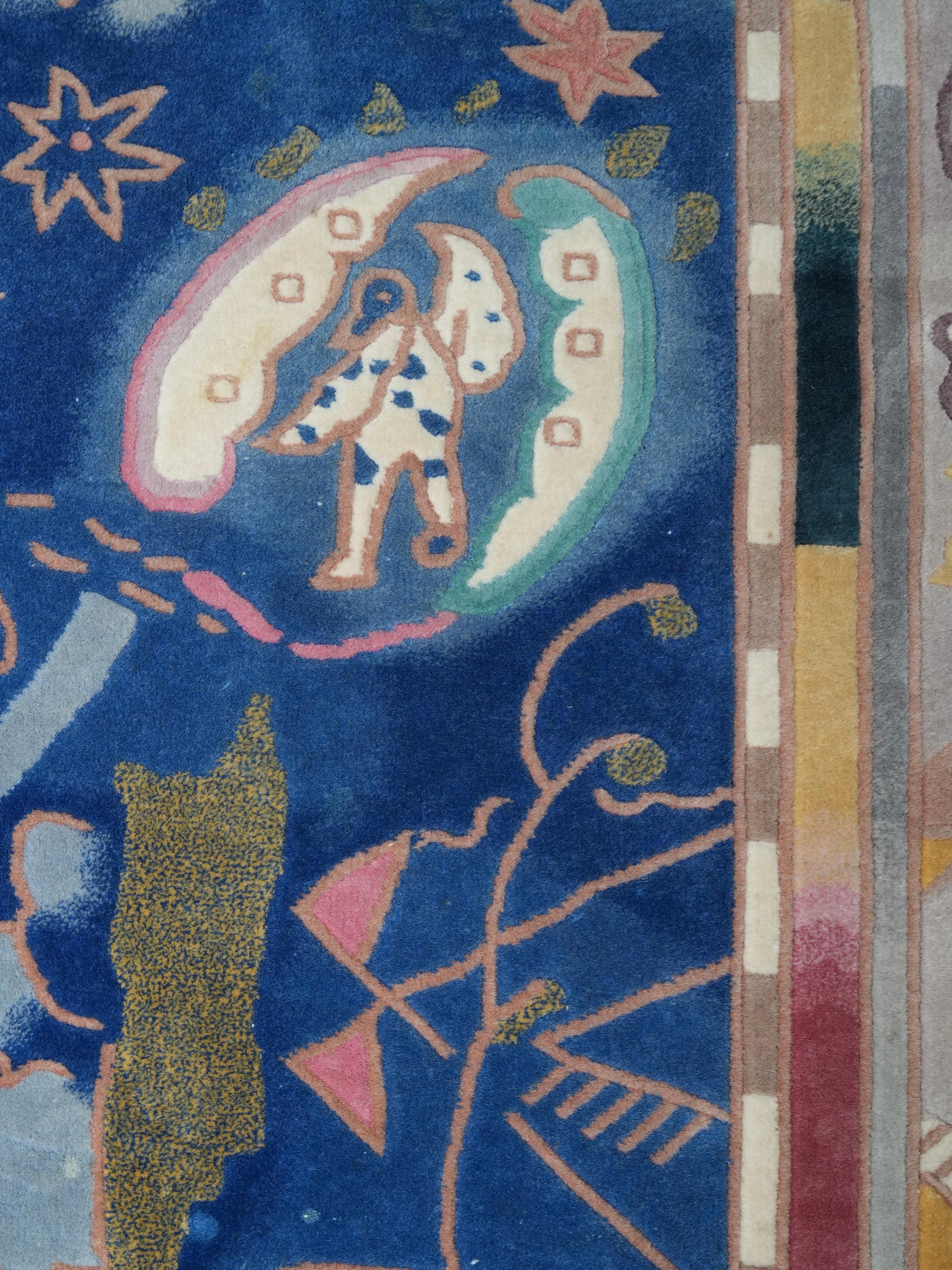 Postmodern hand-knotted wool Carpet with mythical and abstract Symbols, 1987 For Sale 5