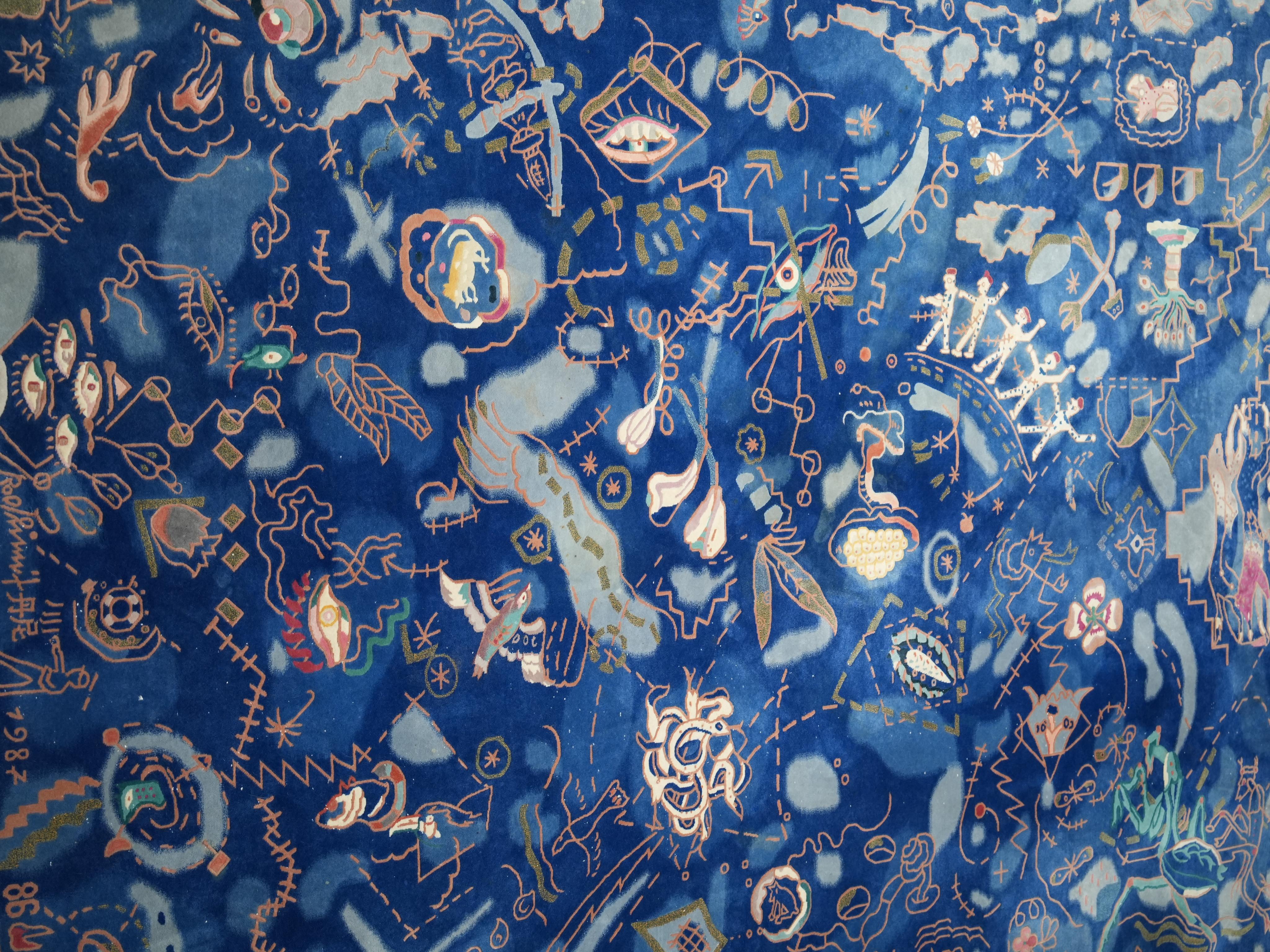 Postmodern hand-knotted wool Carpet with mythical and abstract Symbols, 1987 For Sale 8