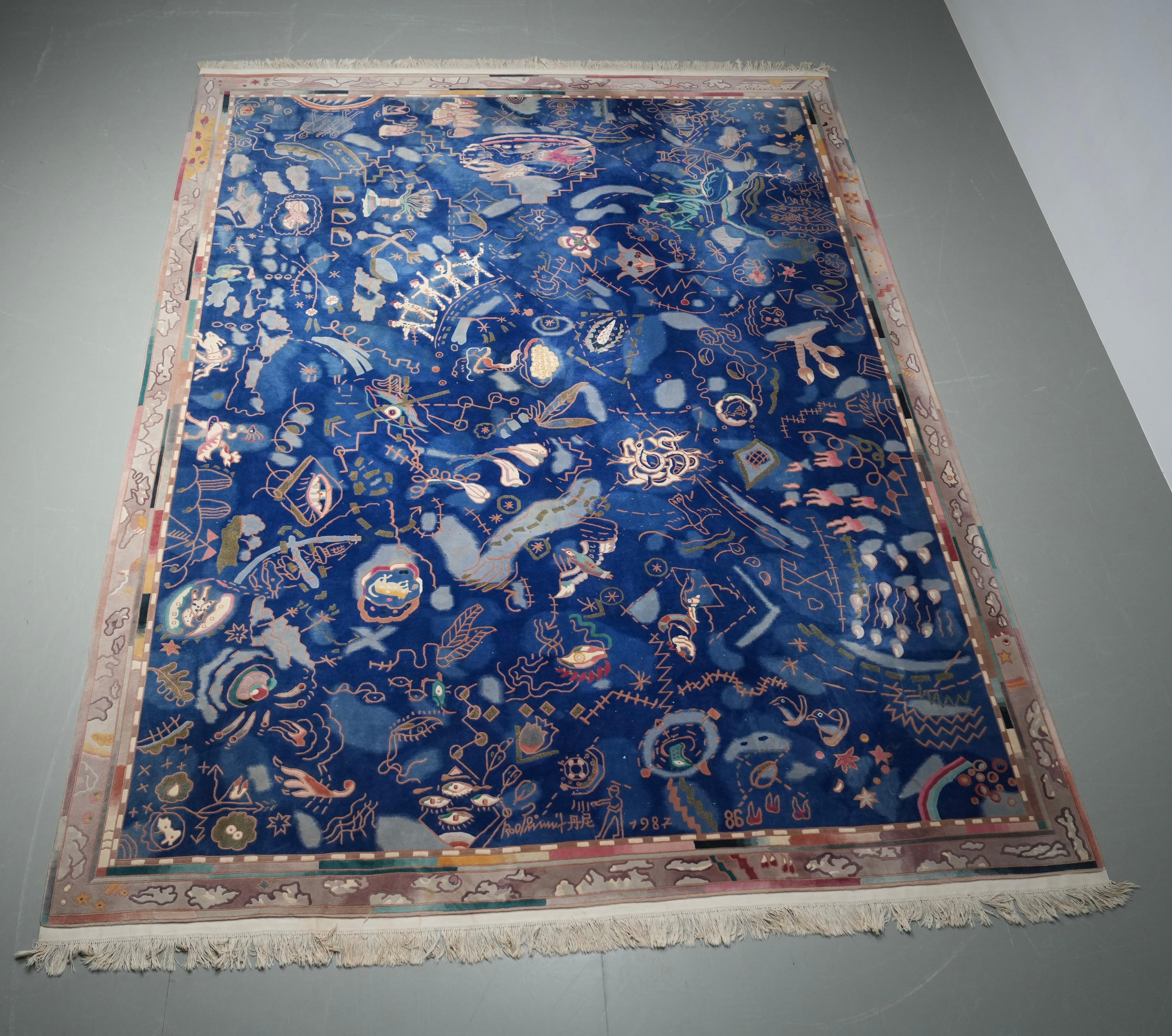 Postmodern hand-knotted wool Carpet with mythical and abstract Symbols, 1987 For Sale 9