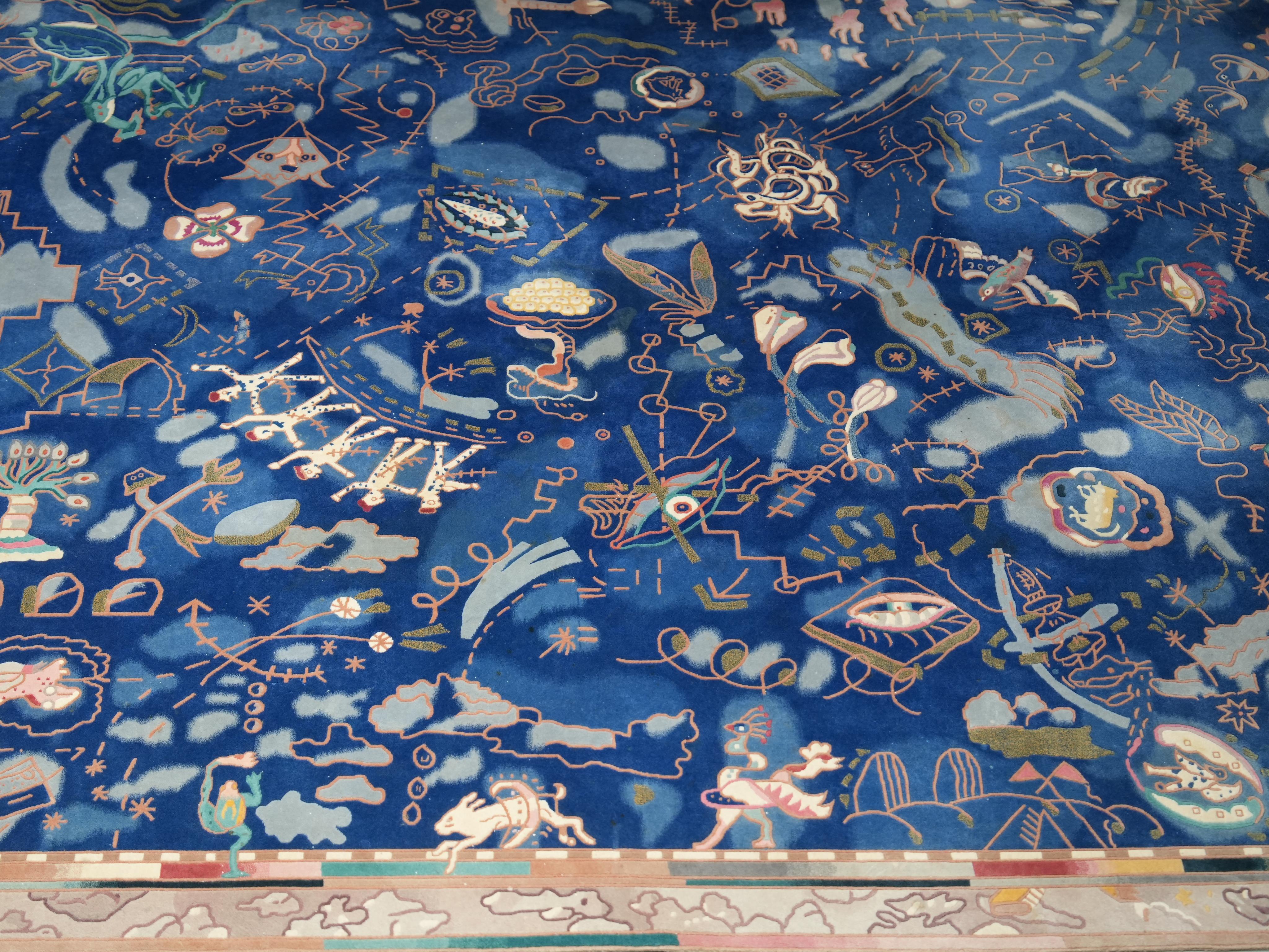 Postmodern hand-knotted wool Carpet with mythical and abstract Symbols, 1987 For Sale 10
