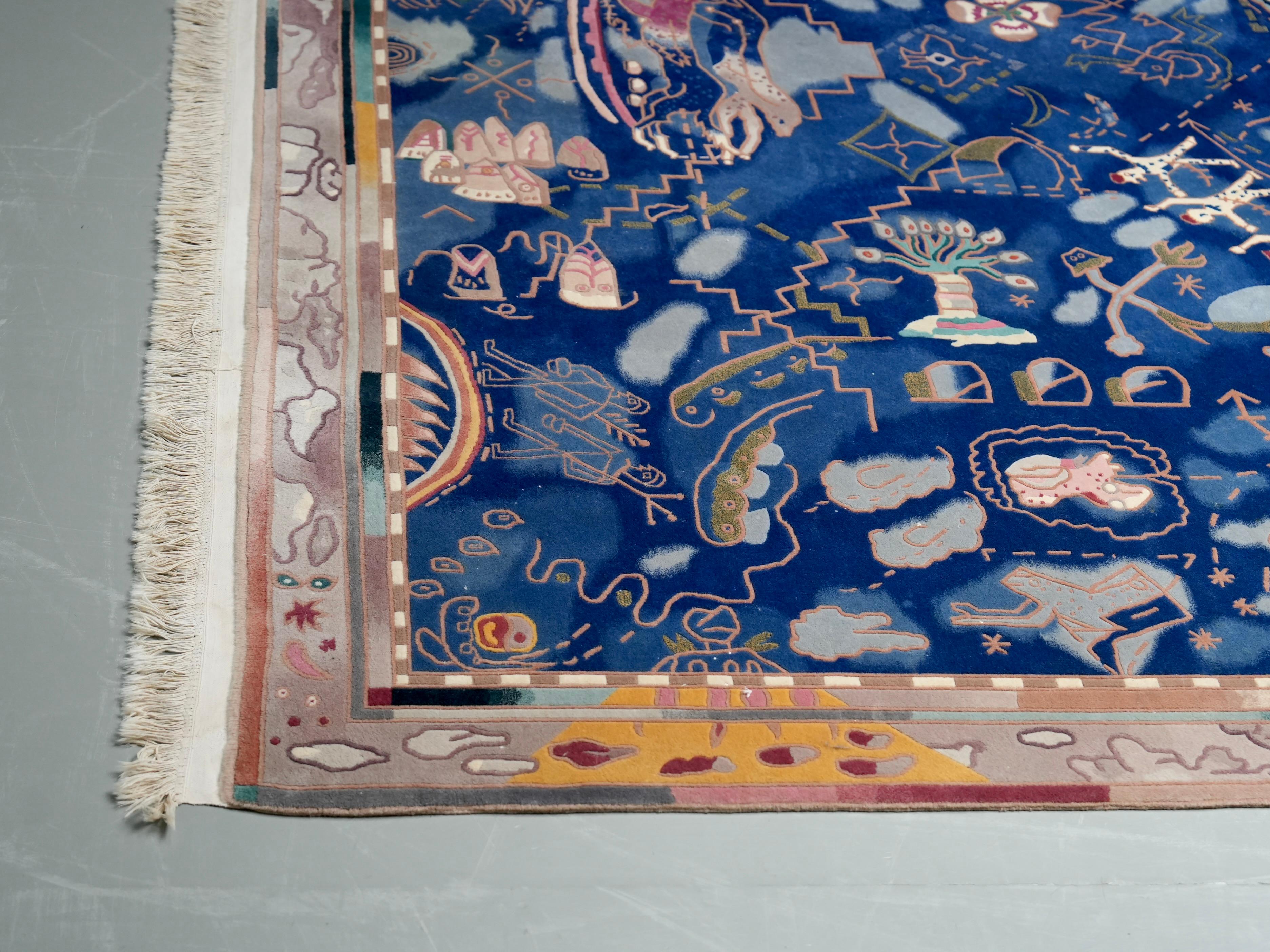 Postmodern hand-knotted wool Carpet with mythical and abstract Symbols, 1987 For Sale 12