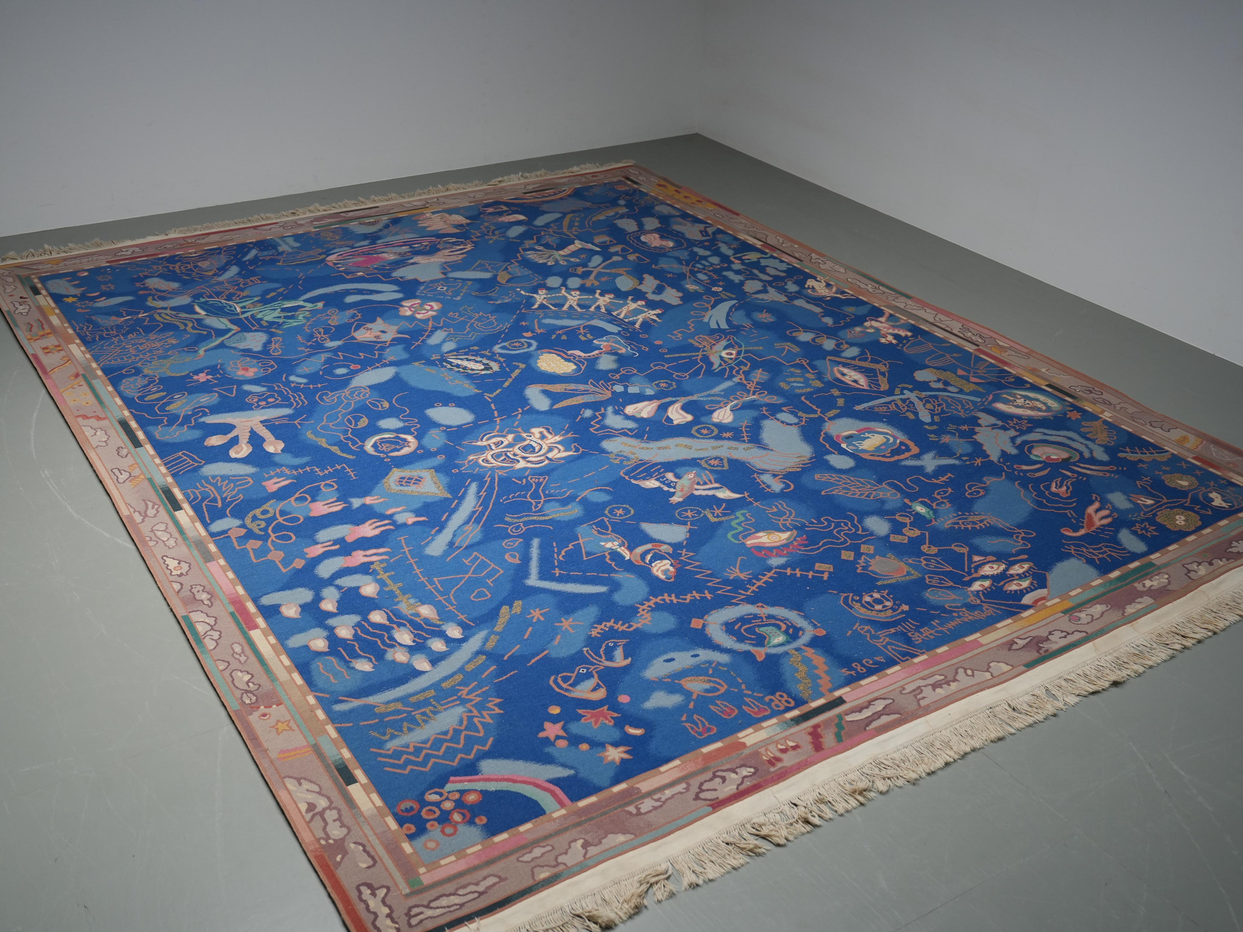 Postmodern hand-knotted wool Carpet with mythical and abstract Symbols, 1987 For Sale 13