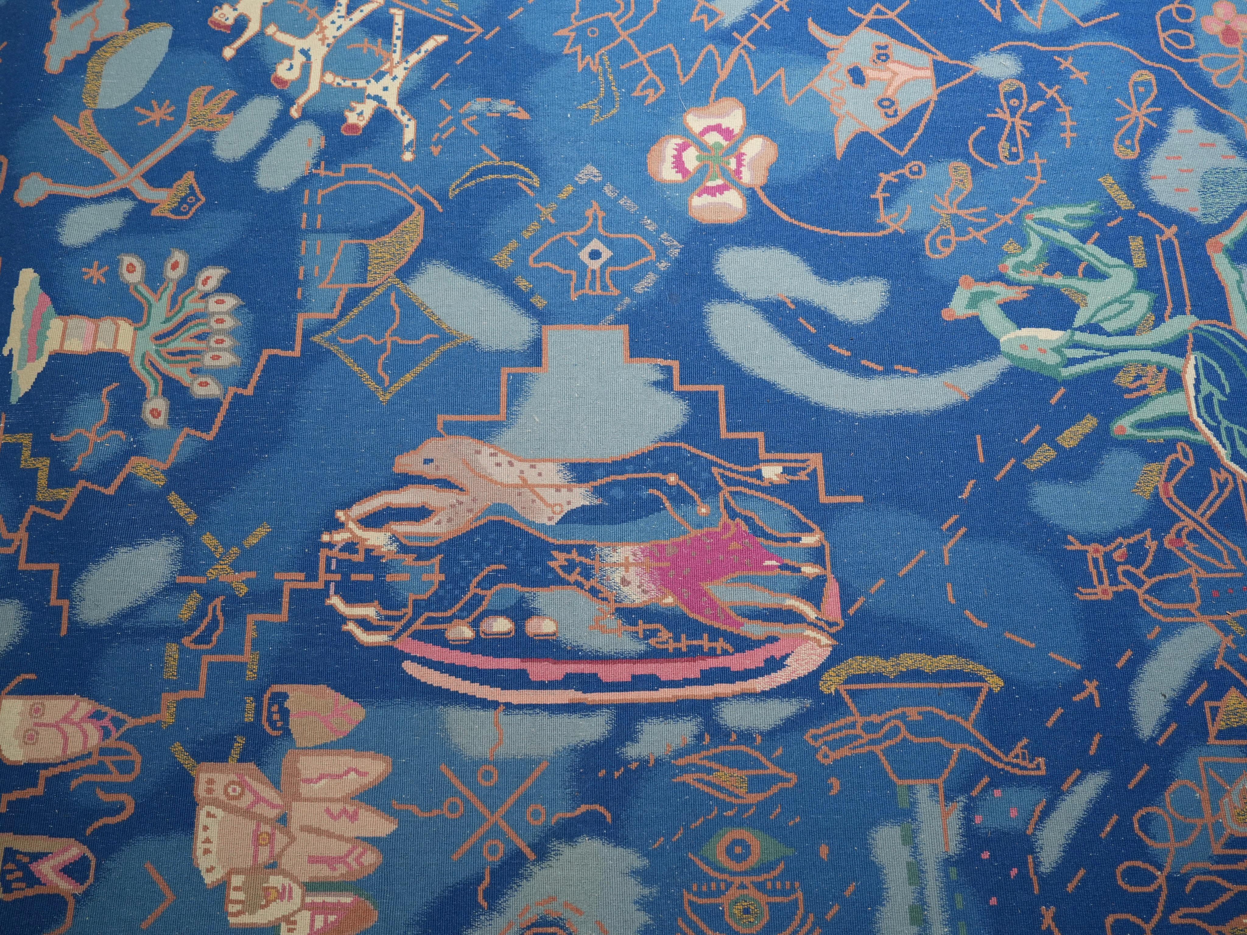 Postmodern hand-knotted wool Carpet with mythical and abstract Symbols, 1987 For Sale 14