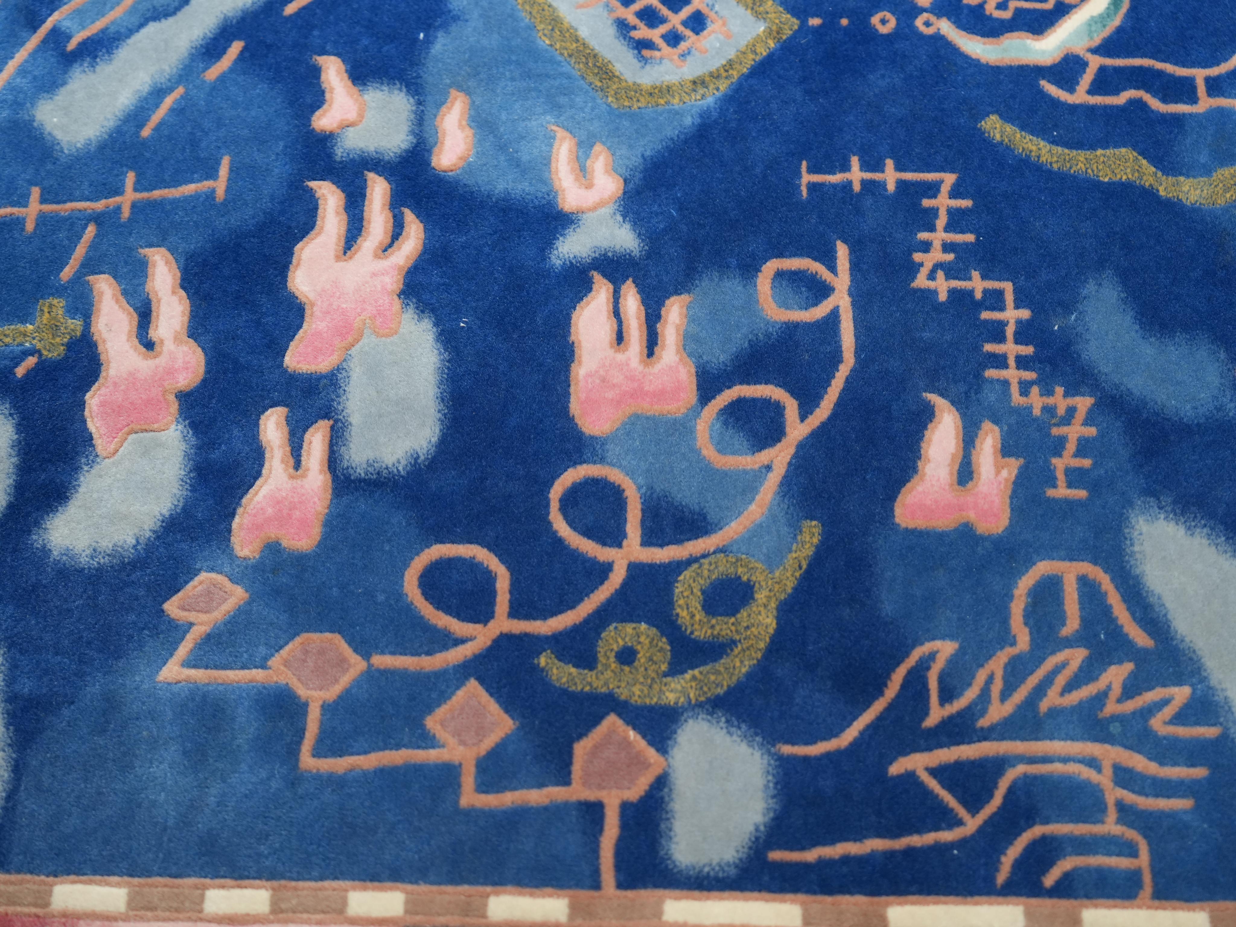 Wool Postmodern hand-knotted wool Carpet with mythical and abstract Symbols, 1987 For Sale