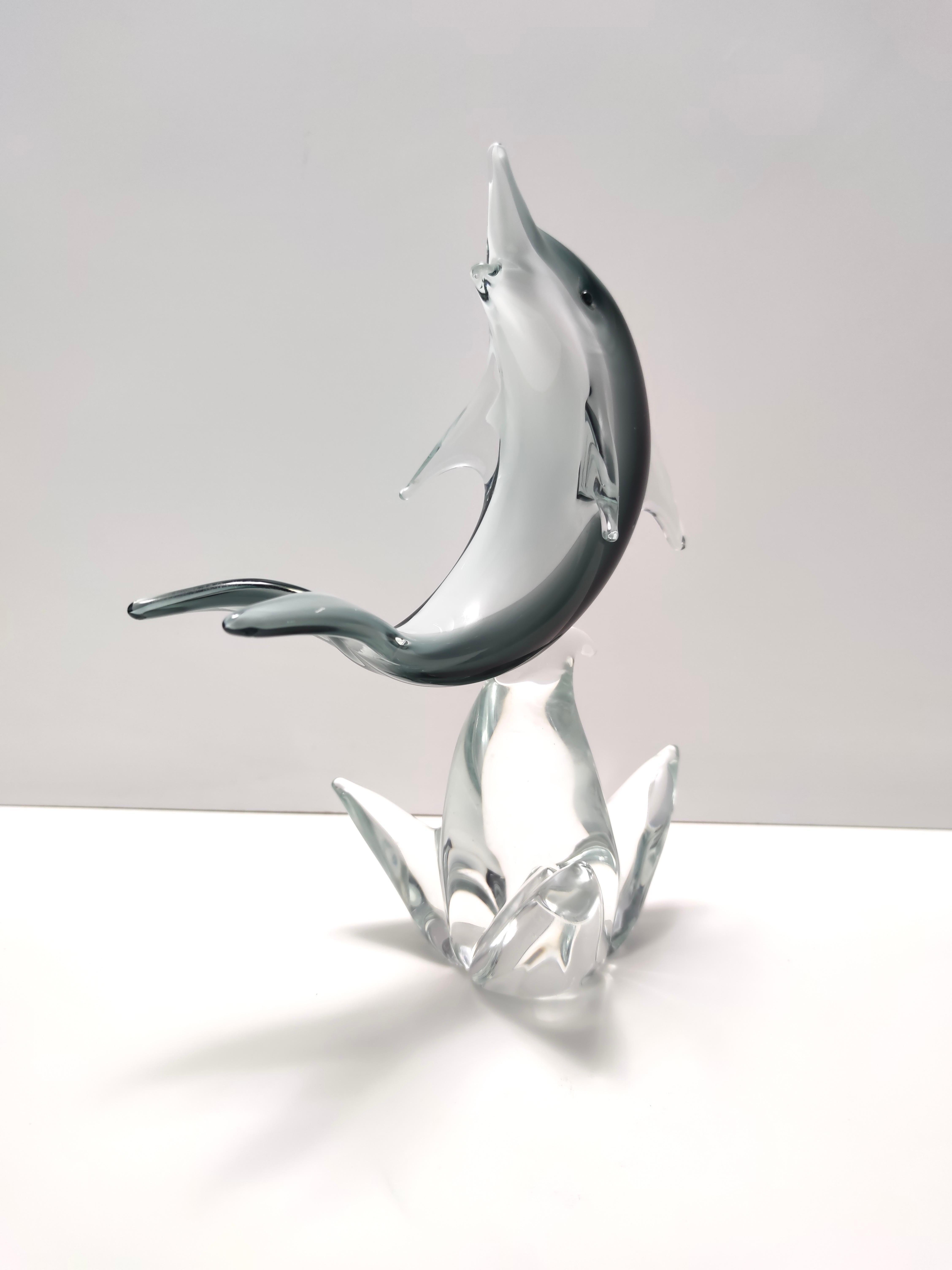 Late 20th Century Postmodern Hand-Modeled Murano Glass Decorative Dolphin, Italy