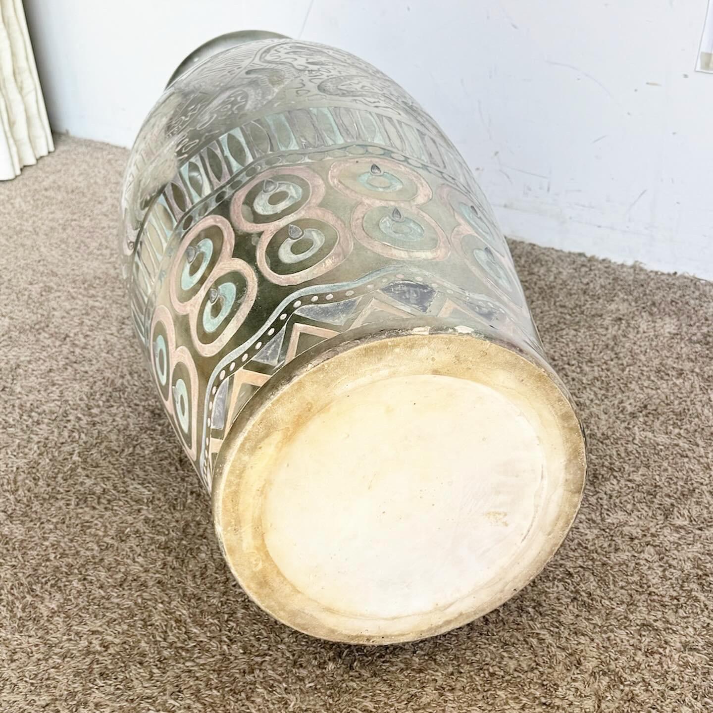 20th Century Postmodern Hand Painted and Carved Large Floor Vase For Sale