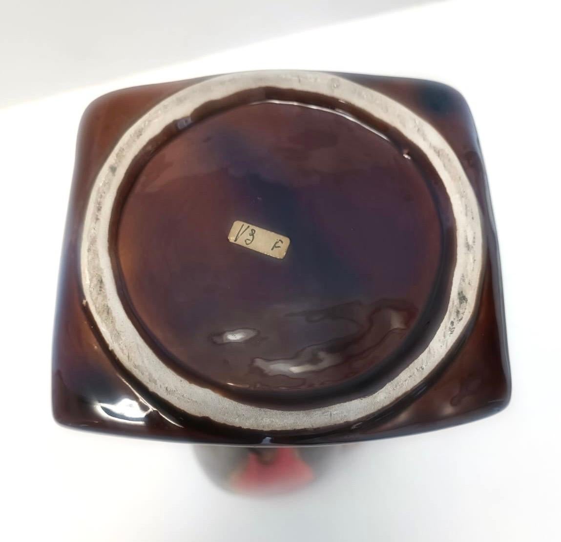 Postmodern Handmade Orange and Brown Glazed Vallauris Ceramic Vase, France For Sale 6