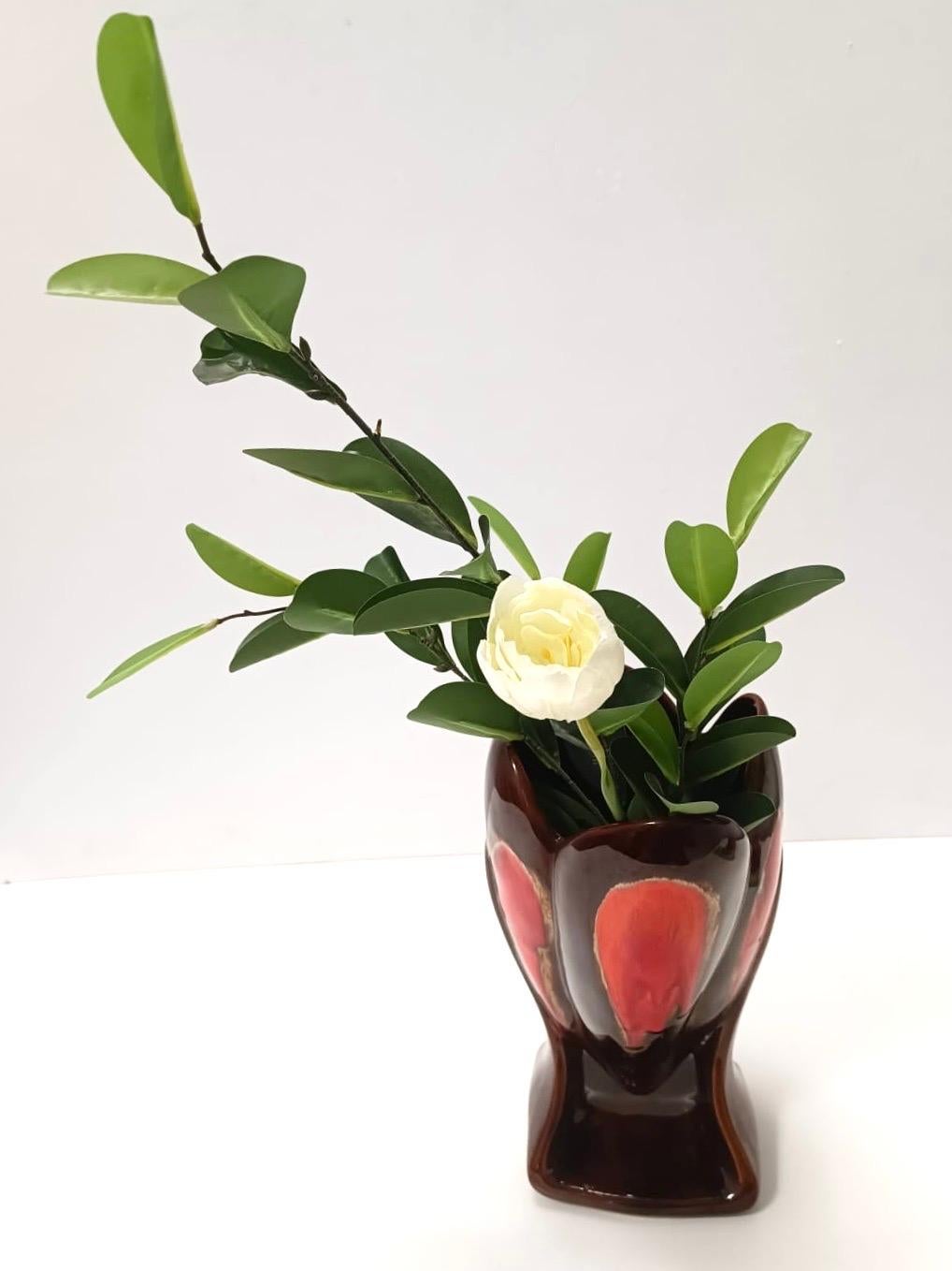 Post-Modern Postmodern Handmade Orange and Brown Glazed Vallauris Ceramic Vase, France For Sale