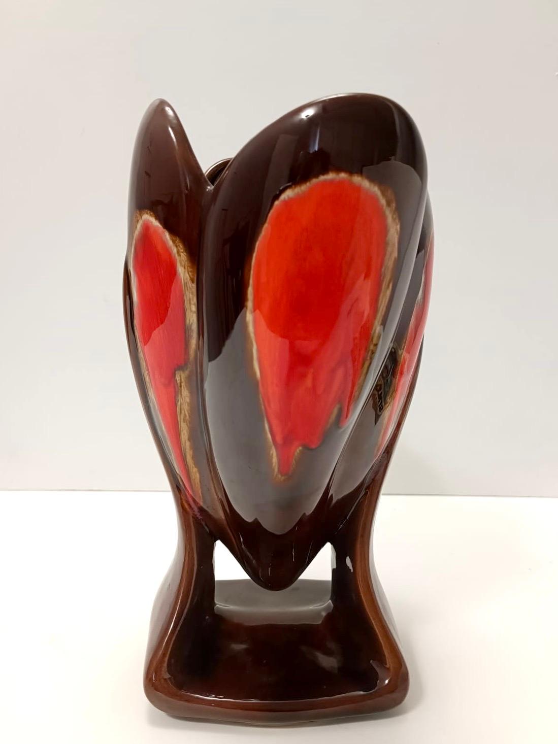 Postmodern Handmade Orange and Brown Glazed Vallauris Ceramic Vase, France In Excellent Condition For Sale In Bresso, Lombardy