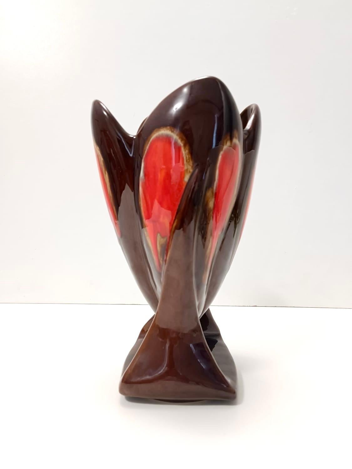 Late 20th Century Postmodern Handmade Orange and Brown Glazed Vallauris Ceramic Vase, France For Sale