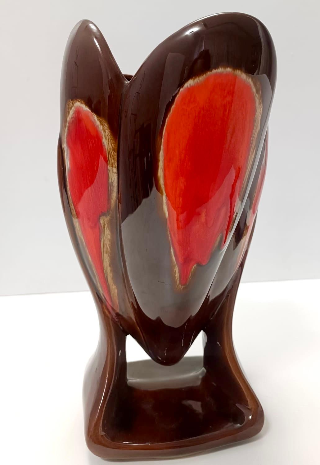 Postmodern Handmade Orange and Brown Glazed Vallauris Ceramic Vase, France For Sale 1