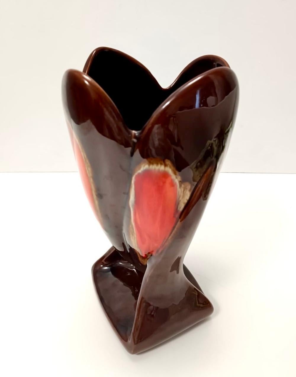 Postmodern Handmade Orange and Brown Glazed Vallauris Ceramic Vase, France For Sale 2