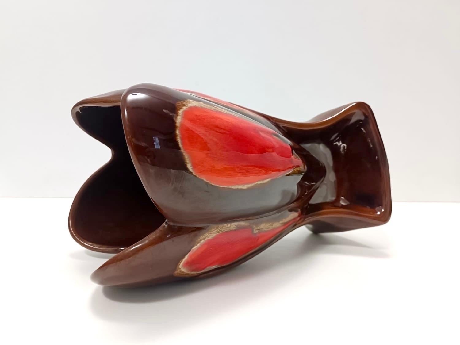 Postmodern Handmade Orange and Brown Glazed Vallauris Ceramic Vase, France For Sale 3