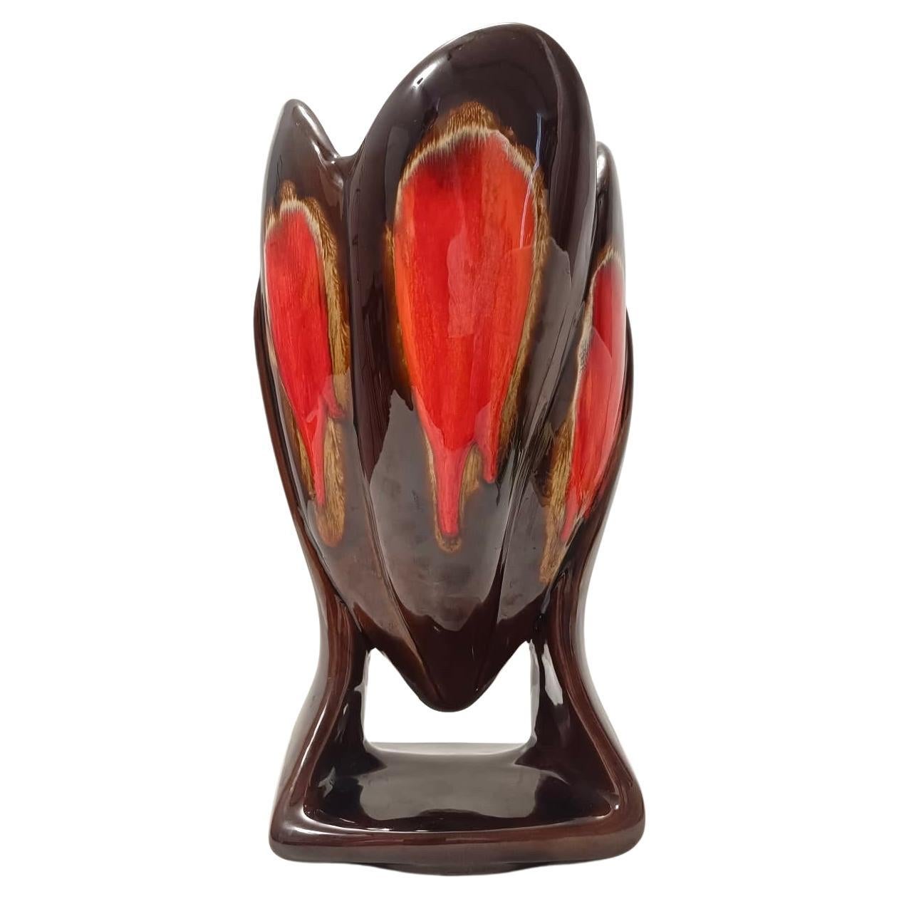 Postmodern Handmade Orange and Brown Glazed Vallauris Ceramic Vase, France