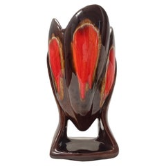 Postmodern Handmade Orange and Brown Glazed Vallauris Ceramic Vase, France